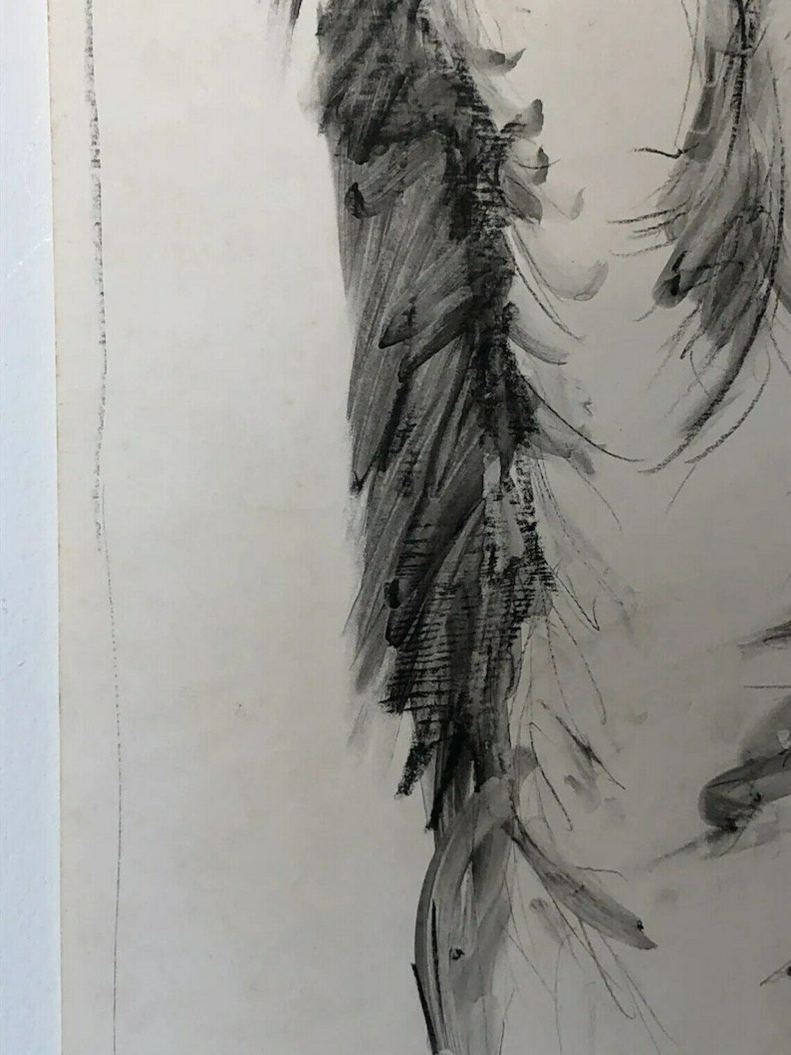 Danish Original John Hansen Vintage Drawing With Charcoal And Ink From 1986 With Abstract Figurative Torso Motive photo vintage