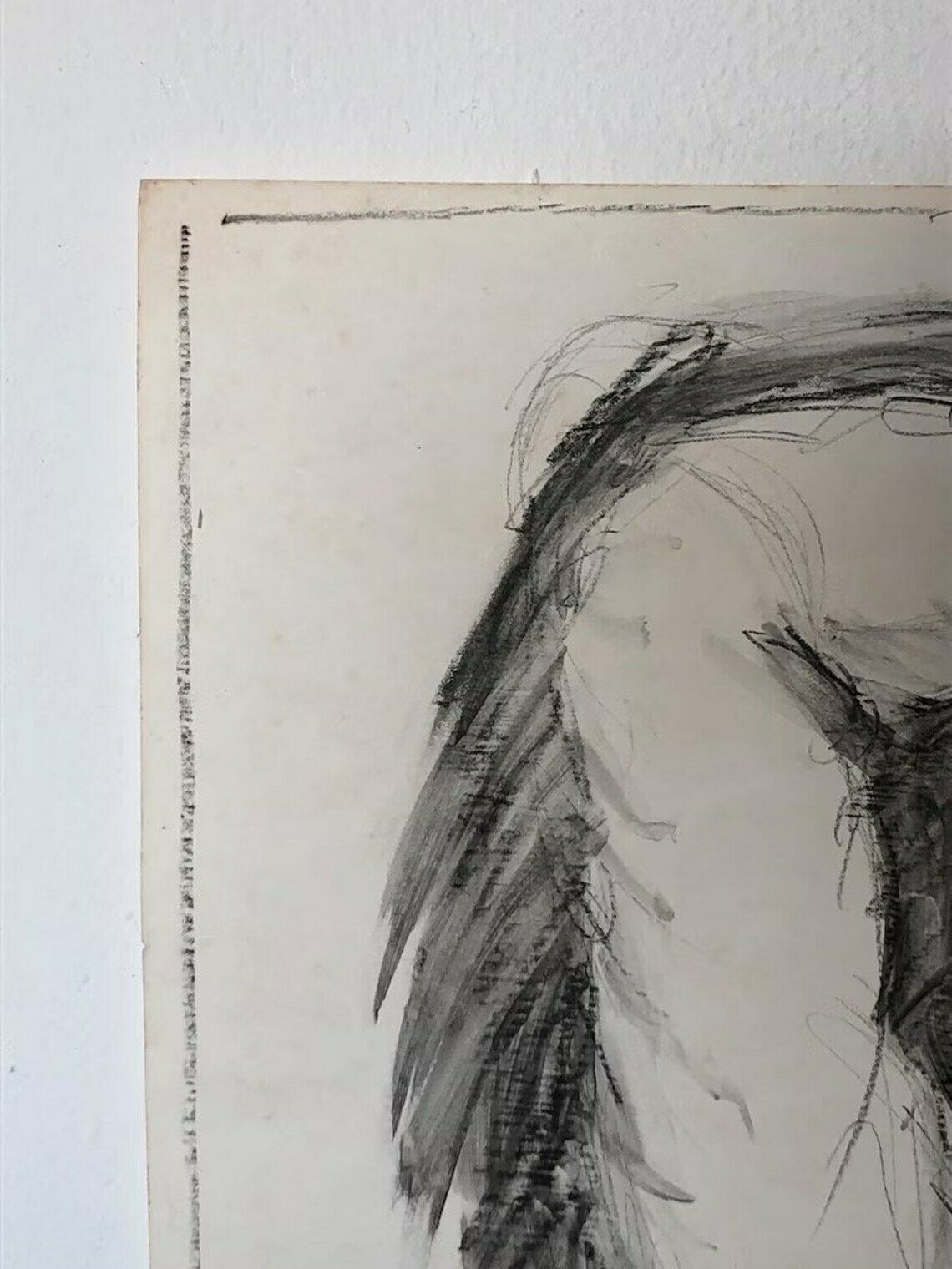 photo furniture Danish Original John Hansen Vintage Drawing With Charcoal And Ink From 1986 With Abstract Figurative Torso Motive