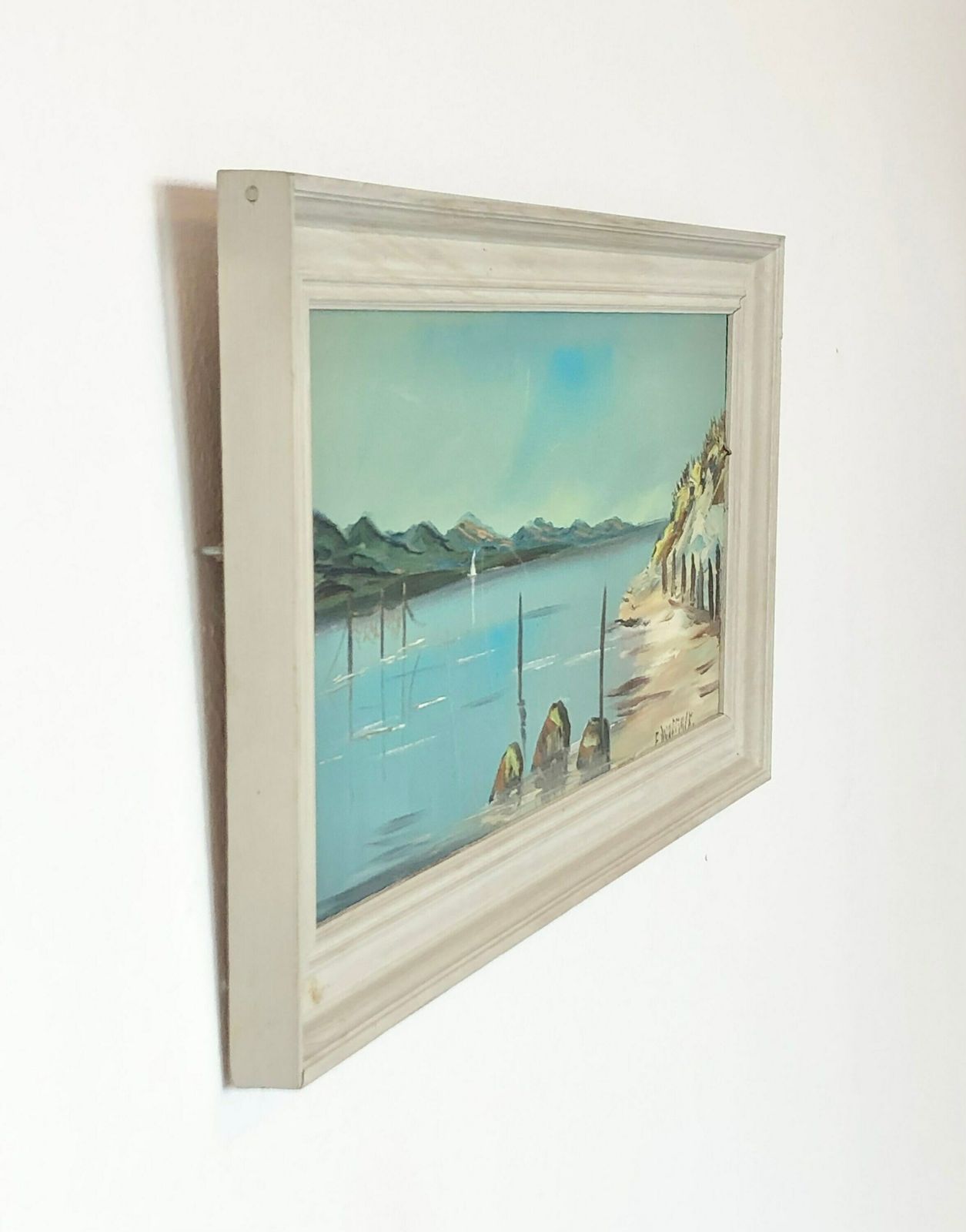 Danish Original Expressionist Erling Dyremose Mid Century Oil On Plate Painting In Great Colours With Motive Of Ocean View With Ships photo Art