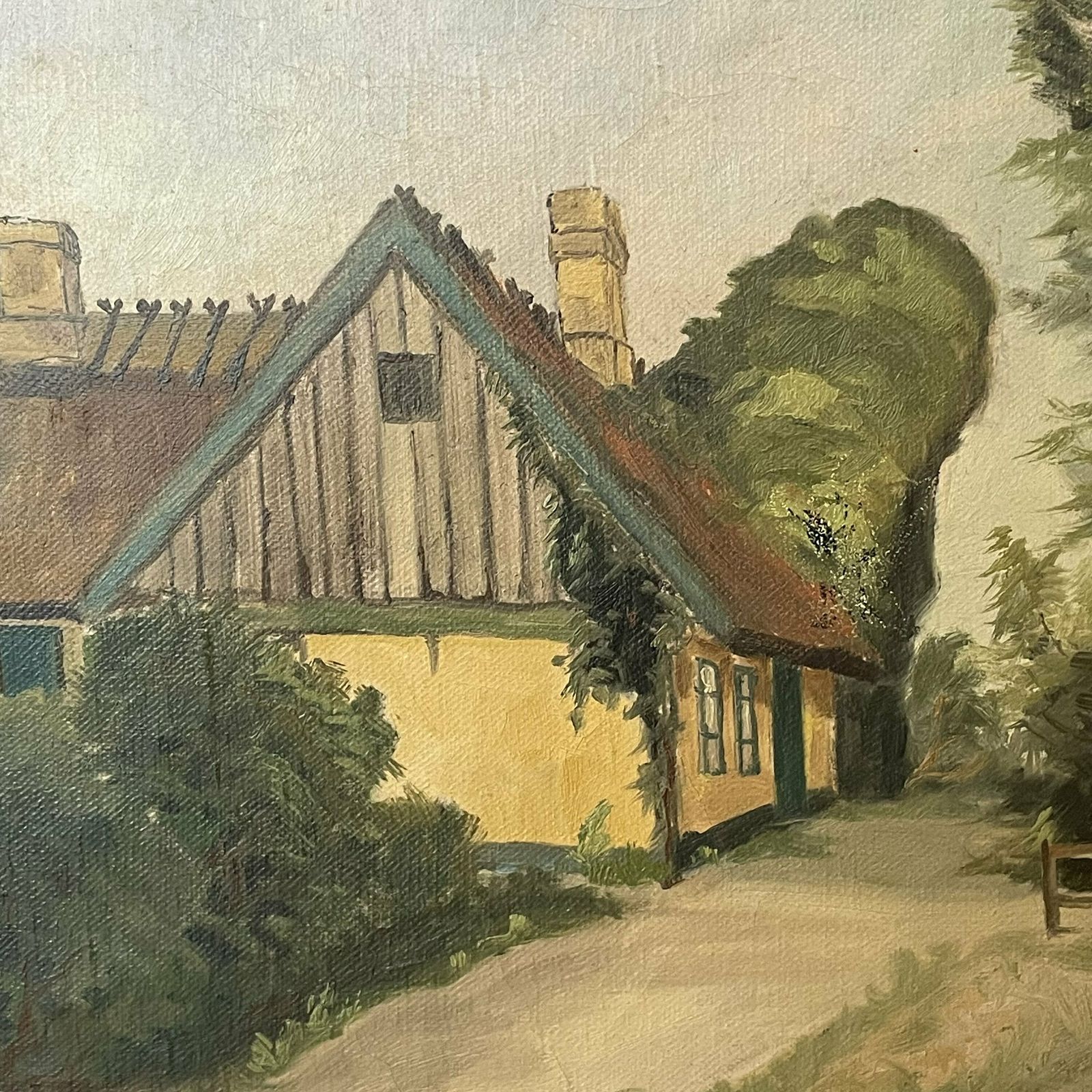 Danish Original Oil On Canvas Painting From The 1930s With Motive Of Countryside House By Artist Kai Drews (1884 1964) photo Art
