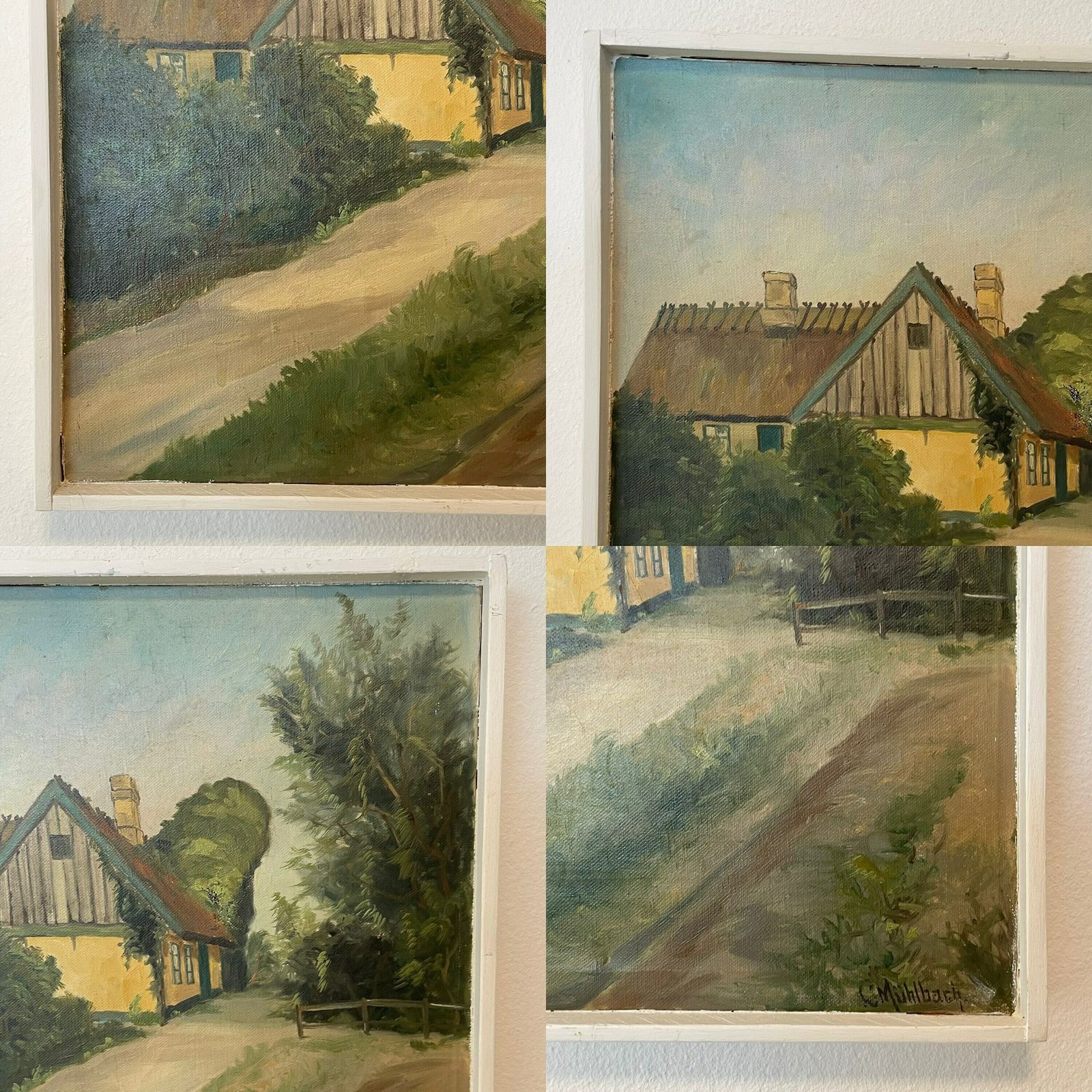 Danish Original Oil On Canvas Painting From The 1930s With Motive Of Countryside House By Artist Kai Drews (1884 1964) photo vintage