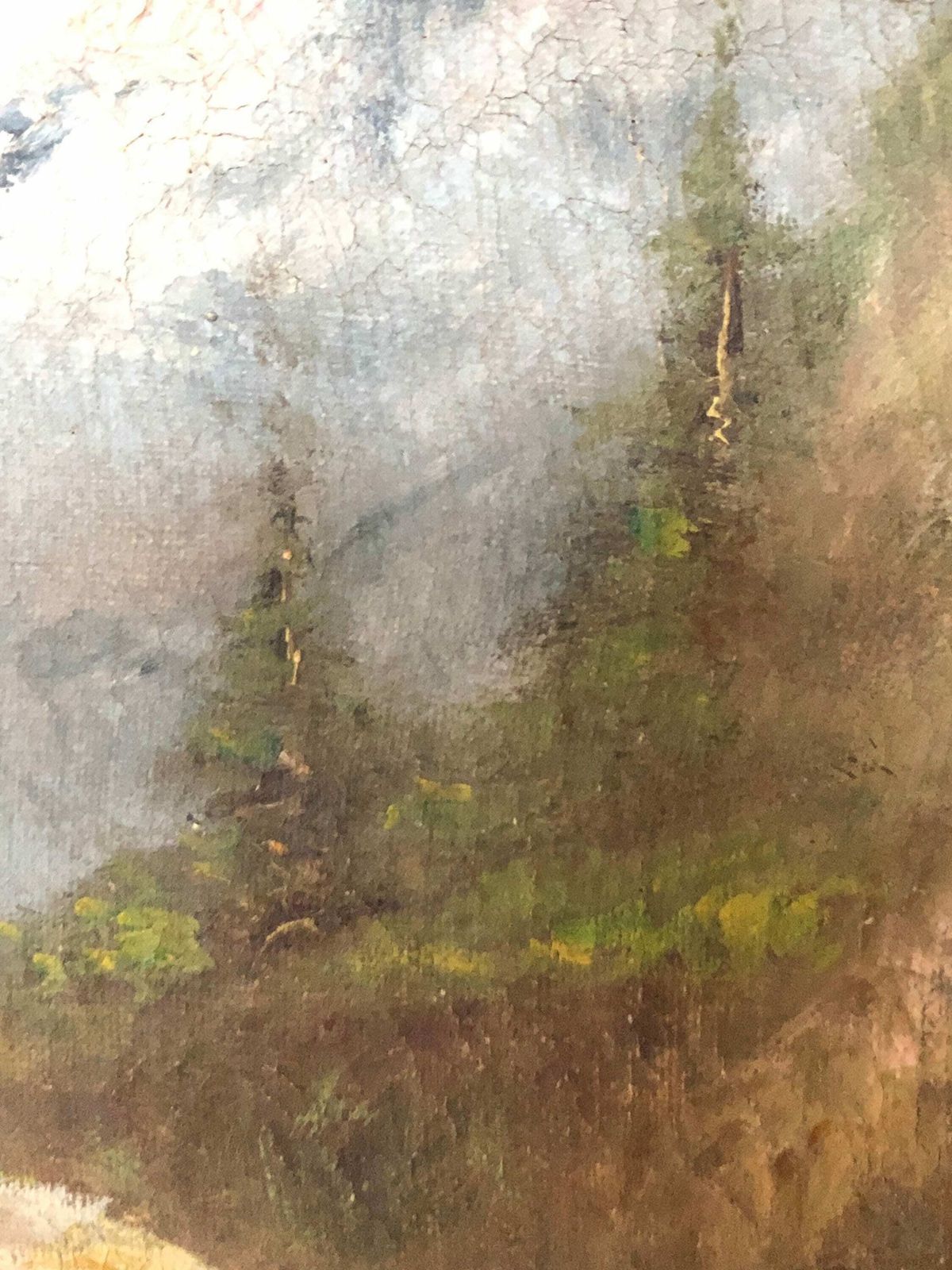 Outstanding Antique Oil On Canvas Painting From With Motive Of Beautiful Landscape And Countryside House With Mountains In The Background photo 241.0