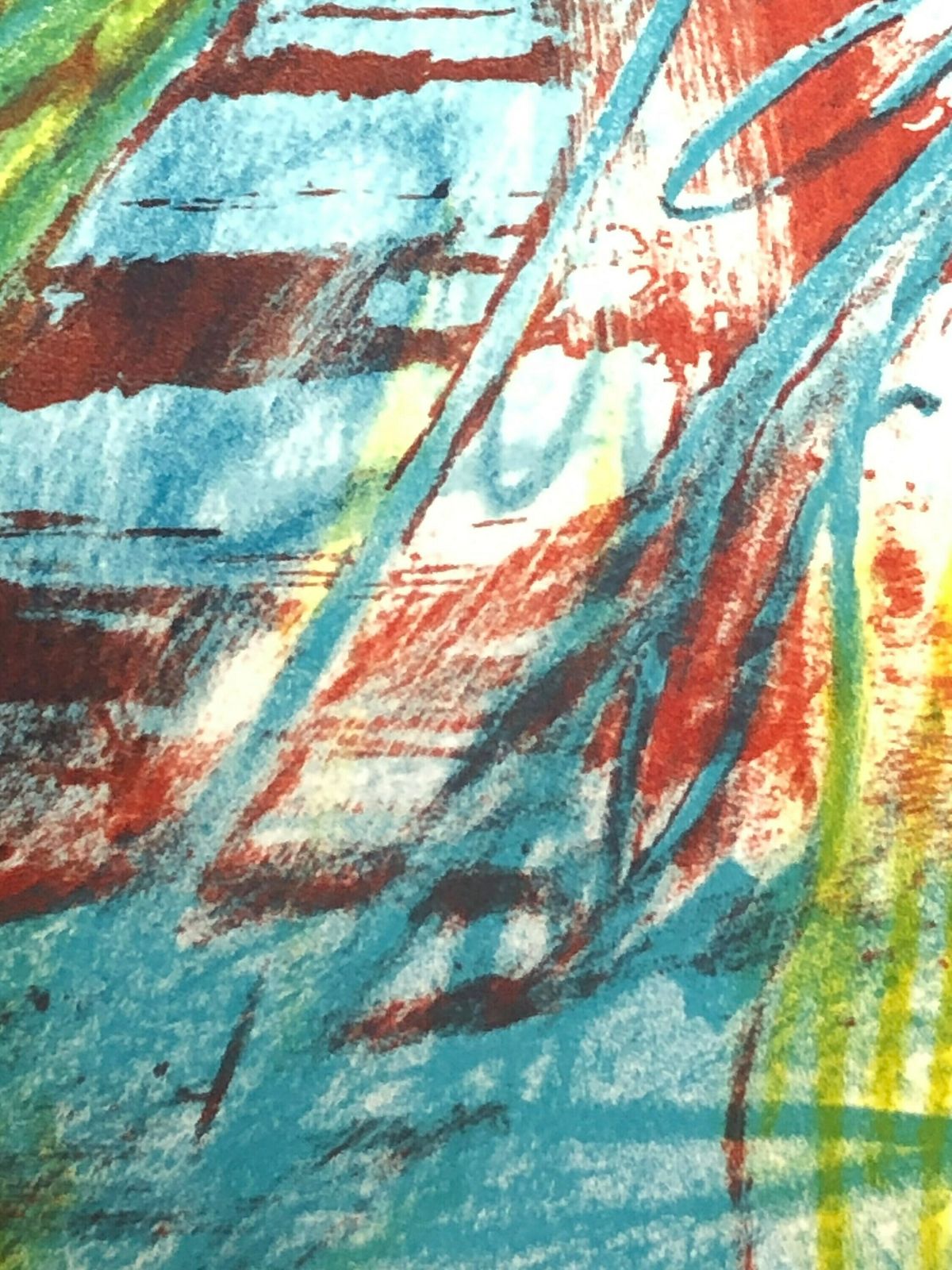 Original Danish Abstract Print From 1987 By Peter Nyborg (B.1937) In Strong Blue, Red And Green Colours photo Art