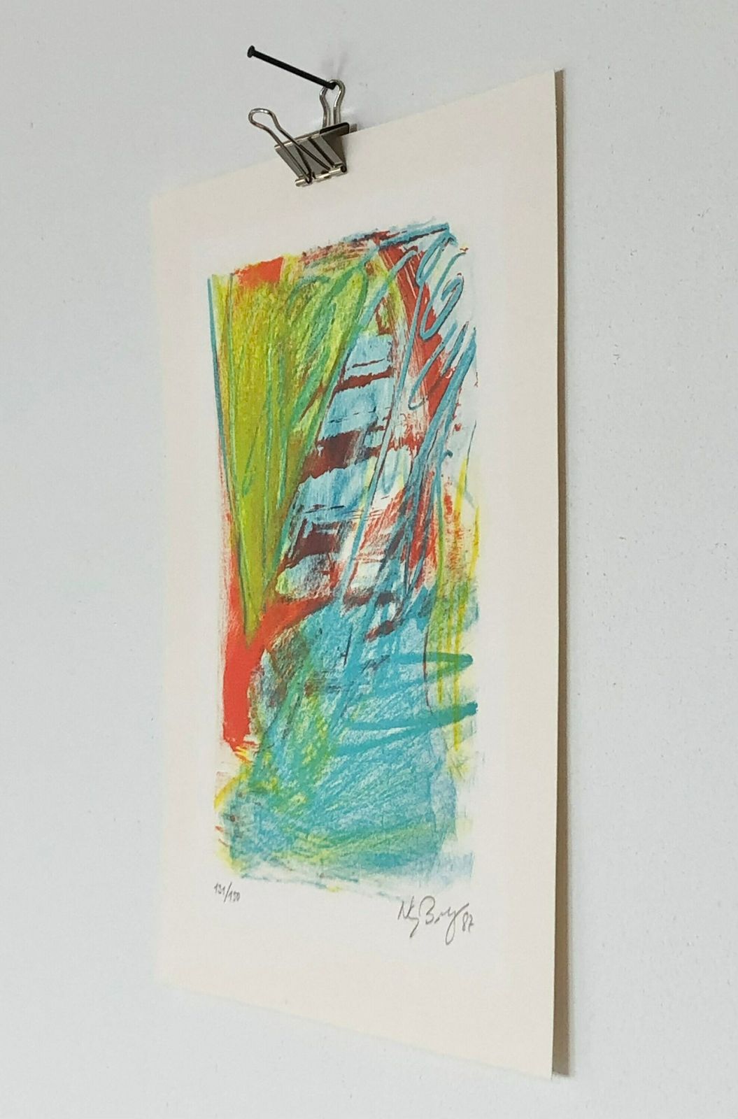 photo furniture Original Danish Abstract Print From 1987 By Peter Nyborg (B.1937) In Strong Blue, Red And Green Colours