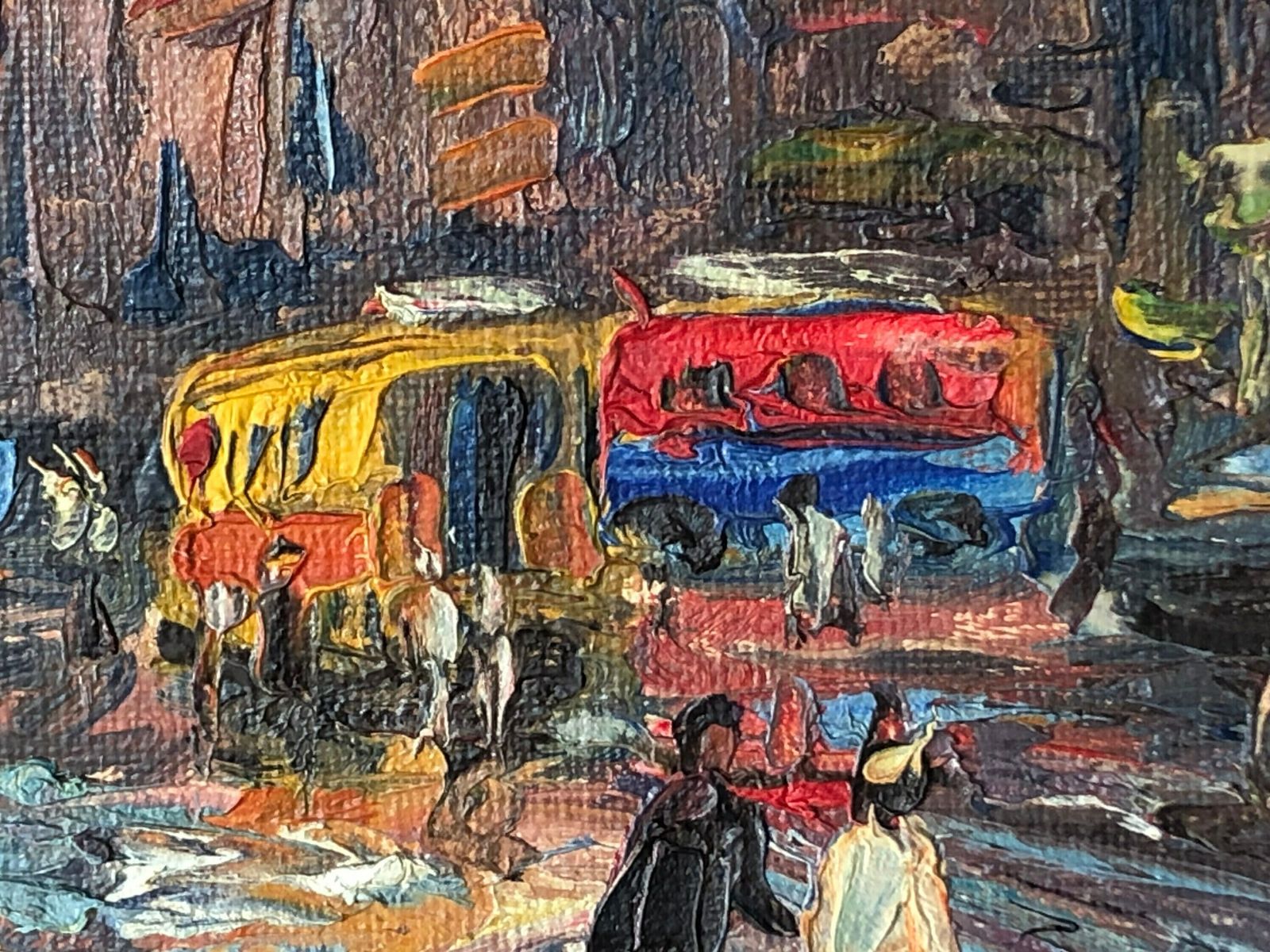 Expressionist Mid Century Oil On Canvas Painting With Motive From City Full Of Life   Great Details And Style photo furniture