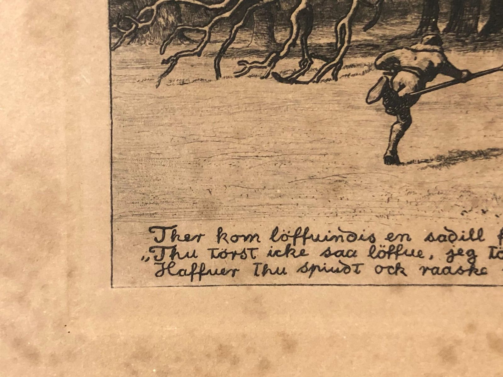 Antique Danish Etching From 1899 By Niels Skovgaard With Forest Motive From The Saga Of “Dalby Bjørn” photo Art