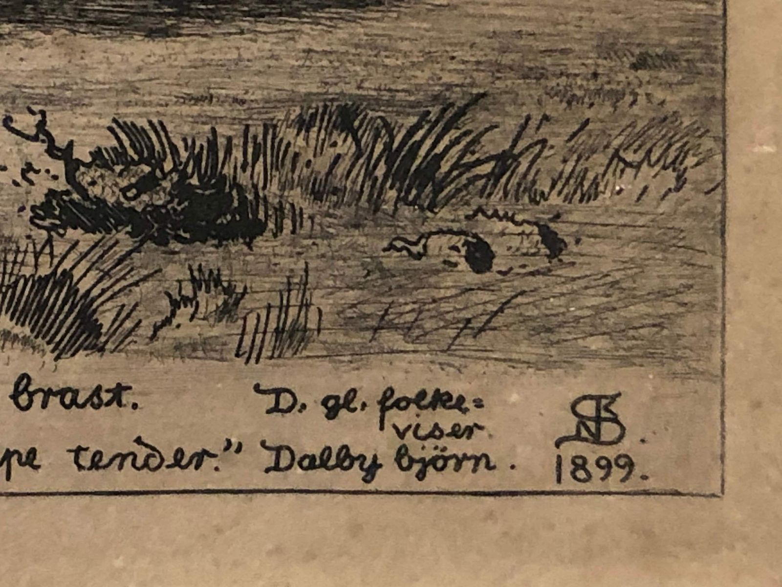 Antique Danish Etching From 1899 By Niels Skovgaard With Forest Motive From The Saga Of “Dalby Bjørn” photo vinterior