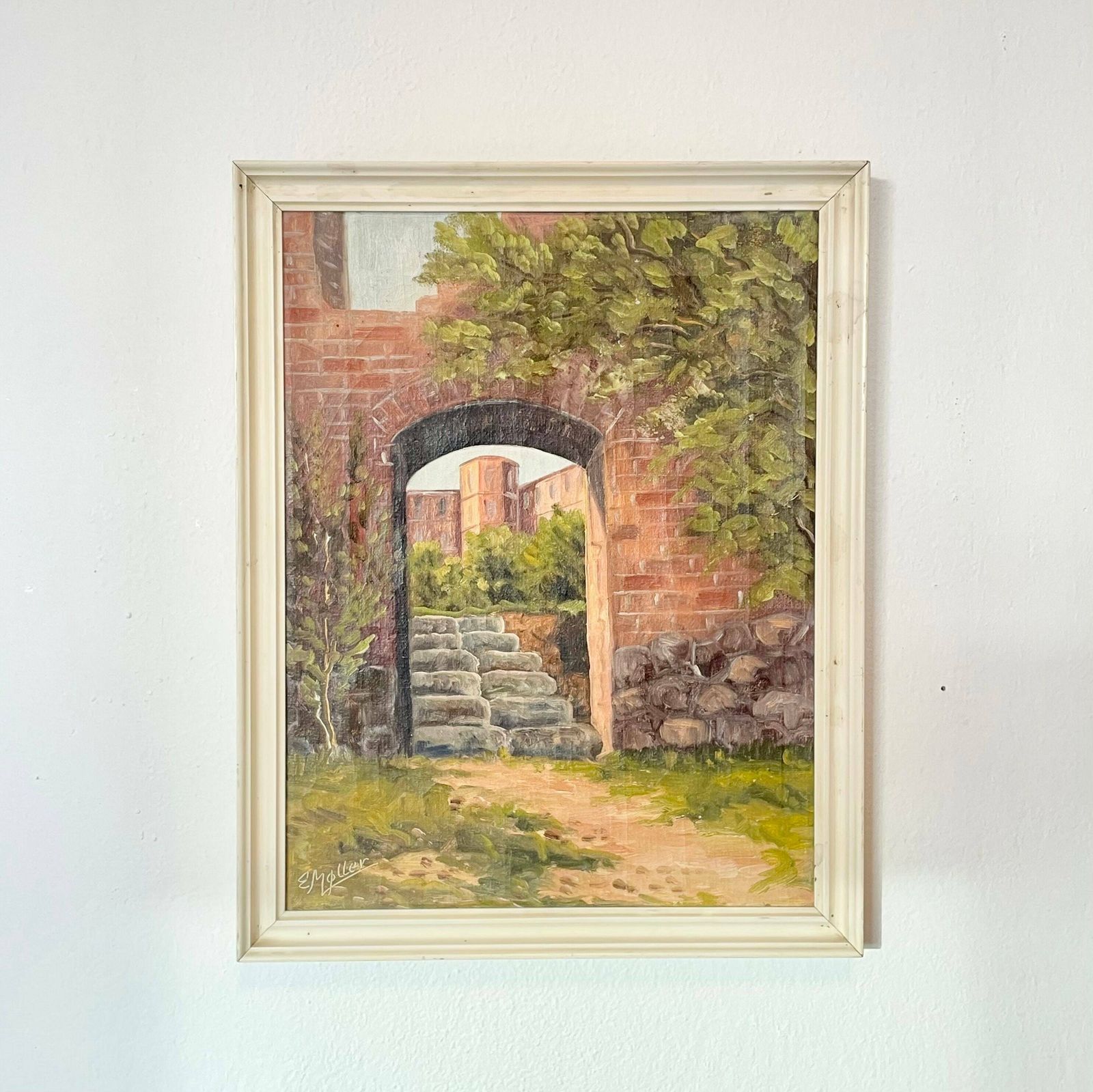 Beautiful Danish Vintage Oil Painting With Naturalistic Motive With Castle Entrance   Signed E. Møller