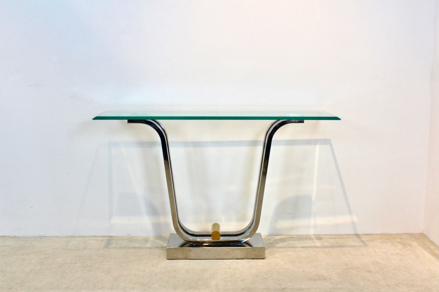 Minimalist Curvaceous Stainless Steel, Brass And Glass Console Table photo vinterior