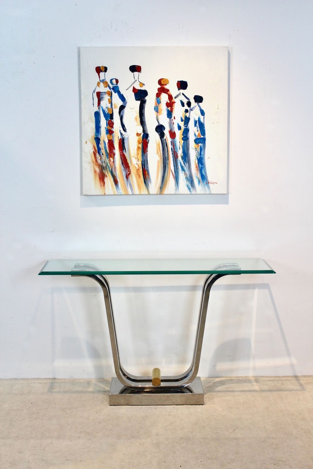 photo furniture Minimalist Curvaceous Stainless Steel, Brass And Glass Console Table