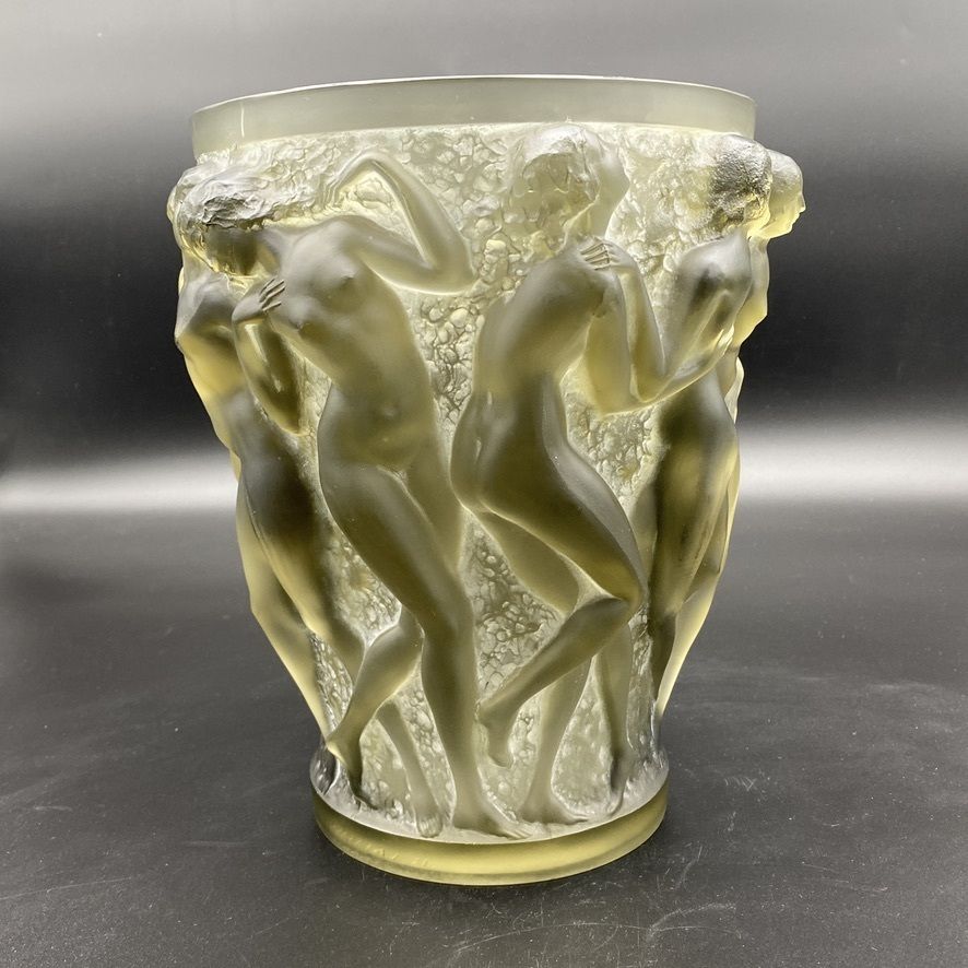 One R.Lalique Bacchantes Vase In Grey And White Patinated Glass. photo for sale