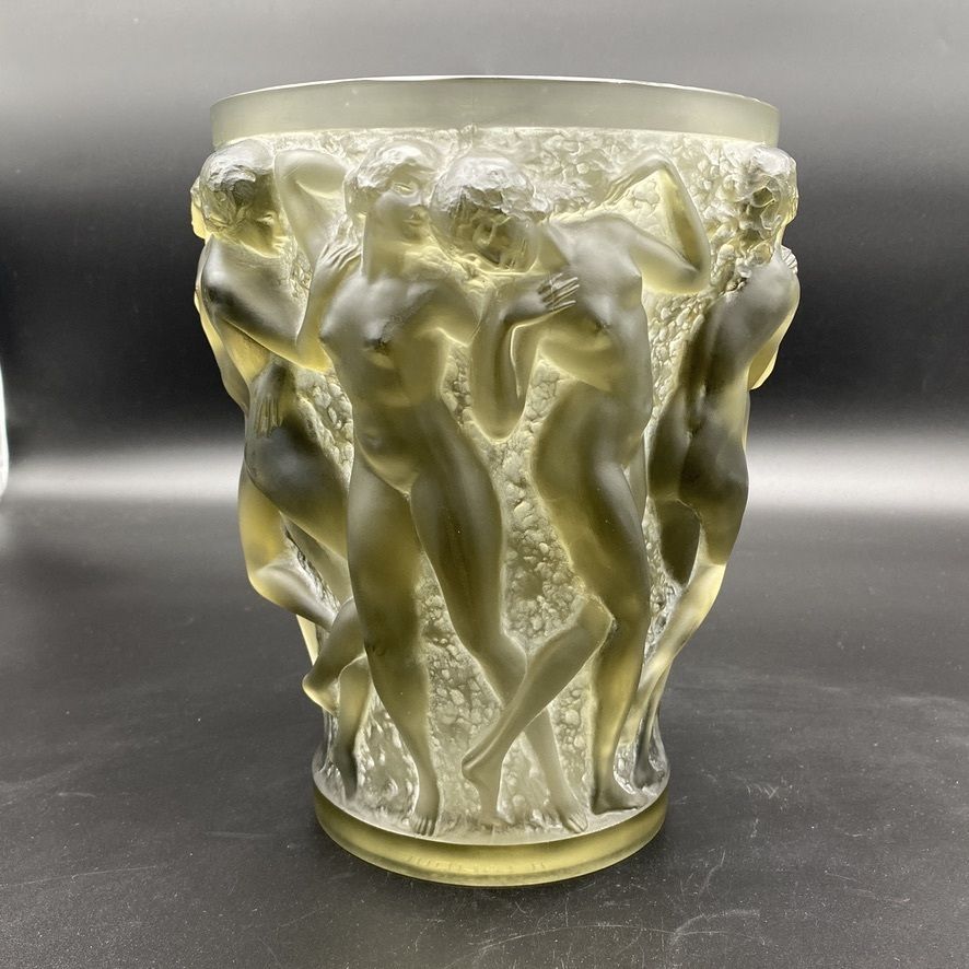One R.Lalique Bacchantes Vase In Grey And White Patinated Glass.