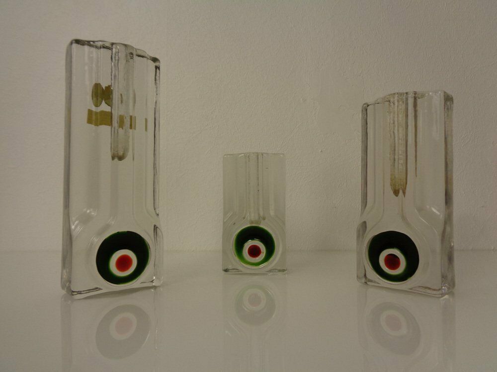 Pop Art Glass Vases By H. Düsterhaus For Walther, Germany, 1960s, Set Of 3 photo for sale