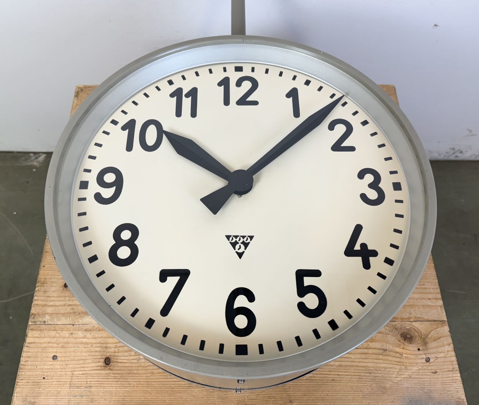 Large Industrial Double Sided Railway Or Factory Clock From Pragotron, 1950s, 4x photo Home Decor