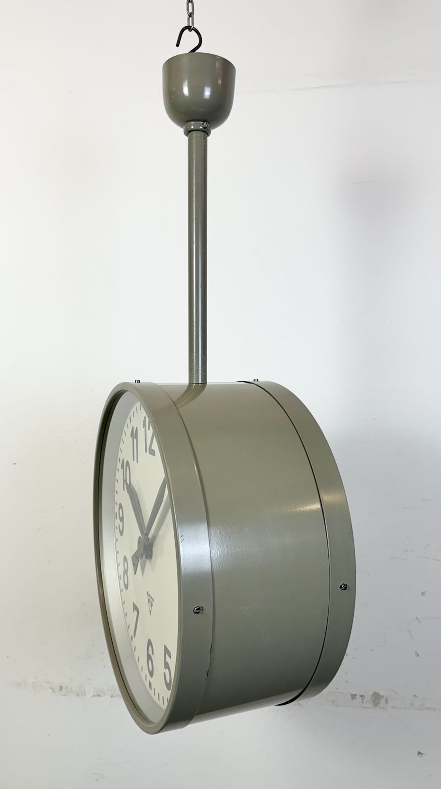 Large Industrial Double Sided Railway Or Factory Clock From Pragotron, 1950s, 4x photo vintage