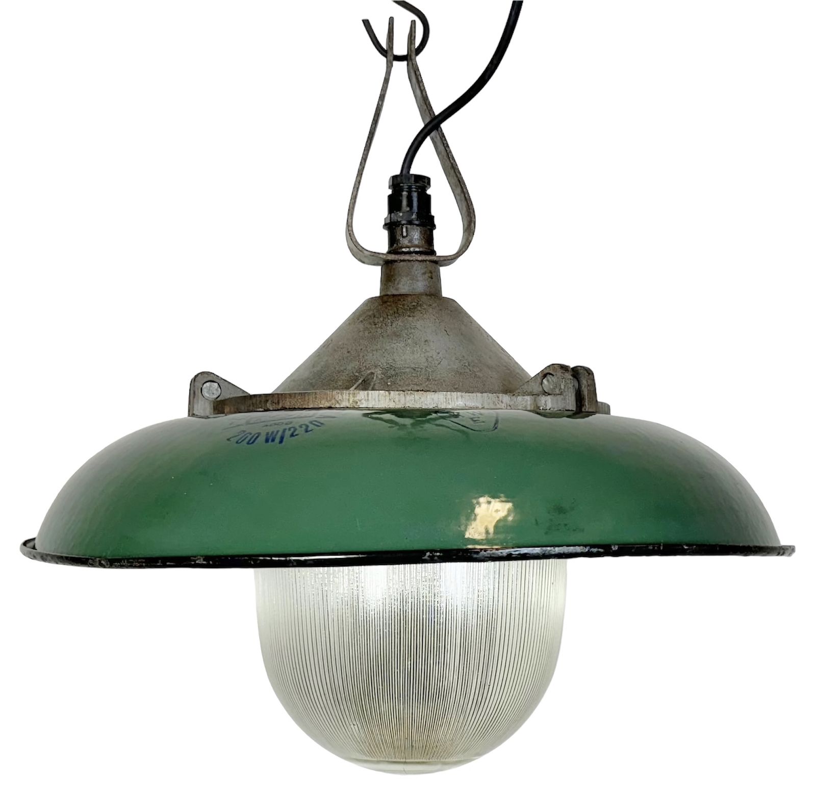 Industrial Green Enamel Factory Pendant Lamp In Cast Iron, 1960s