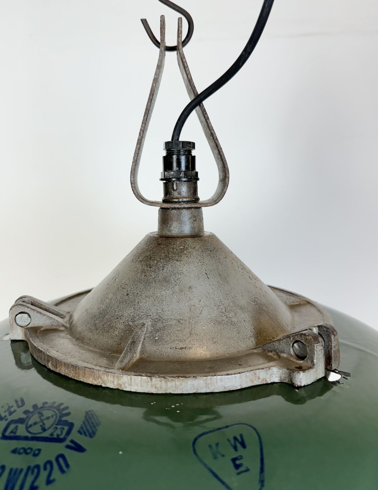 Industrial Green Enamel Factory Pendant Lamp In Cast Iron, 1960s photo buy