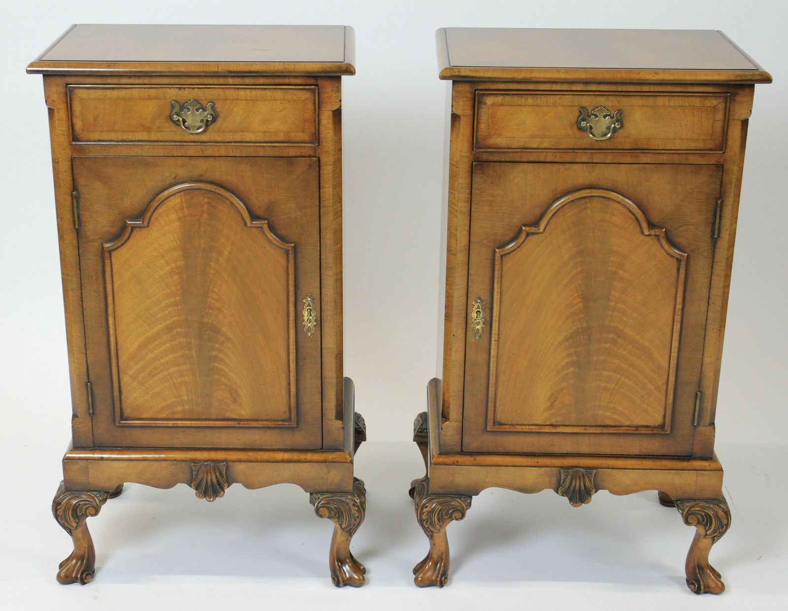 Pair Walnut Queen Anne Style  Bedside Cupboards Circa 1930s