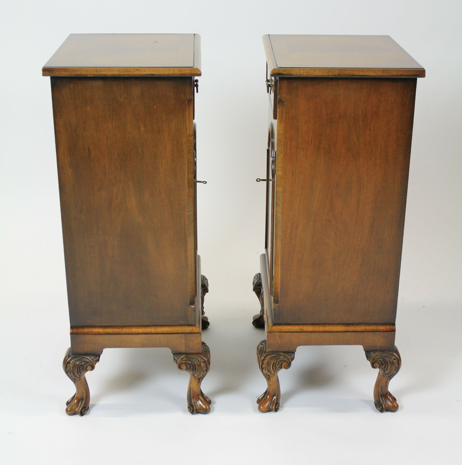Pair Walnut Queen Anne Style  Bedside Cupboards Circa 1930s photo for sale
