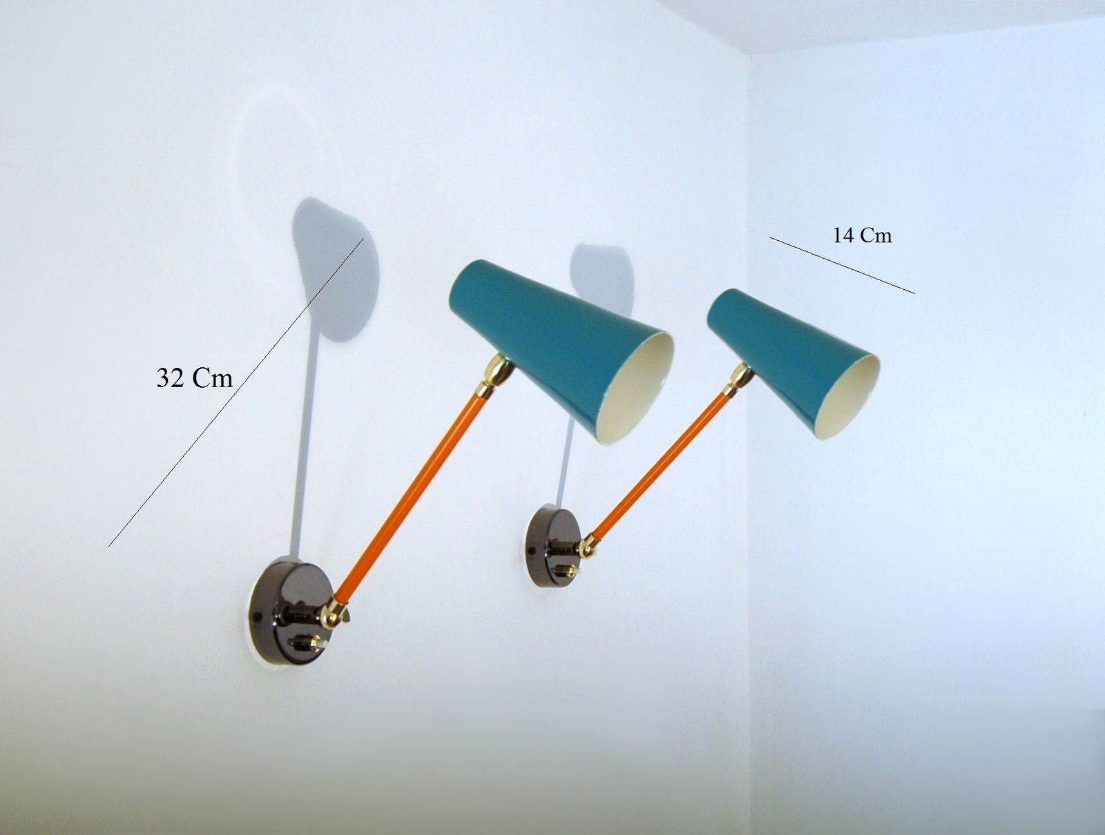 Pair Of Wall Lamp   Metal / Brass   Articulated With Switch   Orange / Light Green photo furniture
