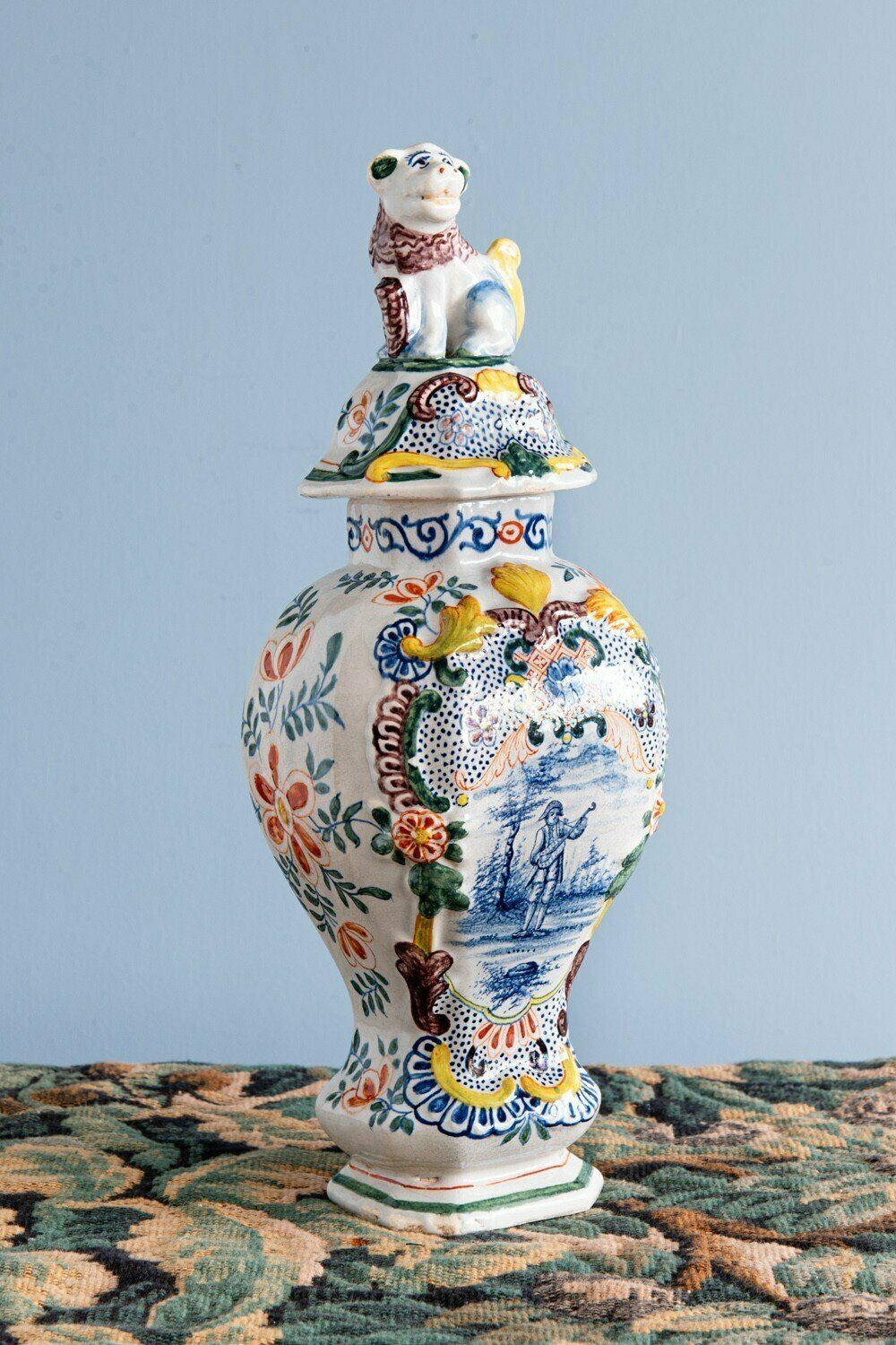 Dutch Delftware, Pair Of Polychrome Covered Baluster Vases, 18th Century photo Home Decor
