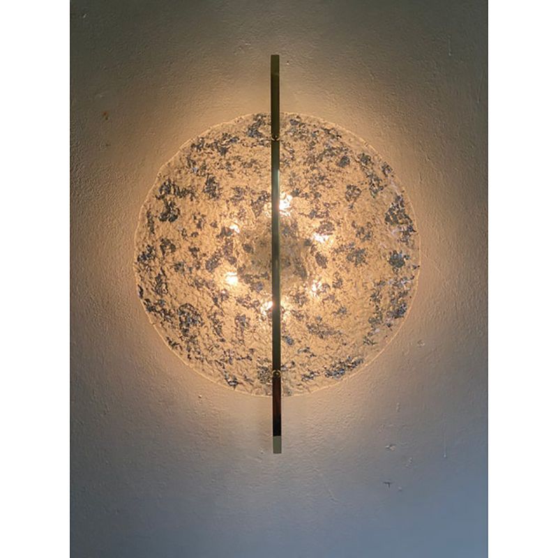 Italian Wall Light In Transparent With Silver Leaf Murano Glass Disc And Brass Metal Frame By Simoeng photo furniture