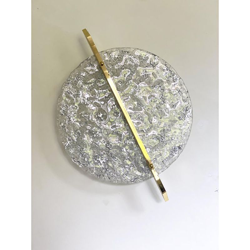 Italian Wall Light In Transparent With Silver Leaf Murano Glass Disc And Brass Metal Frame By Simoeng photo buy