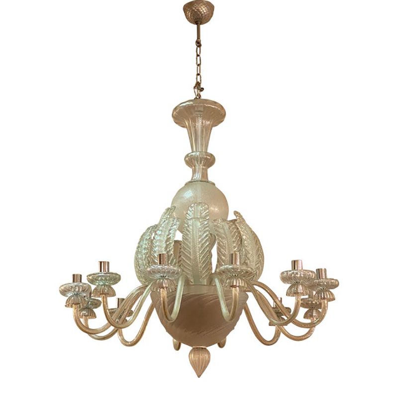 Vintage Italian Leaves Chandelier In Murano Style Glass