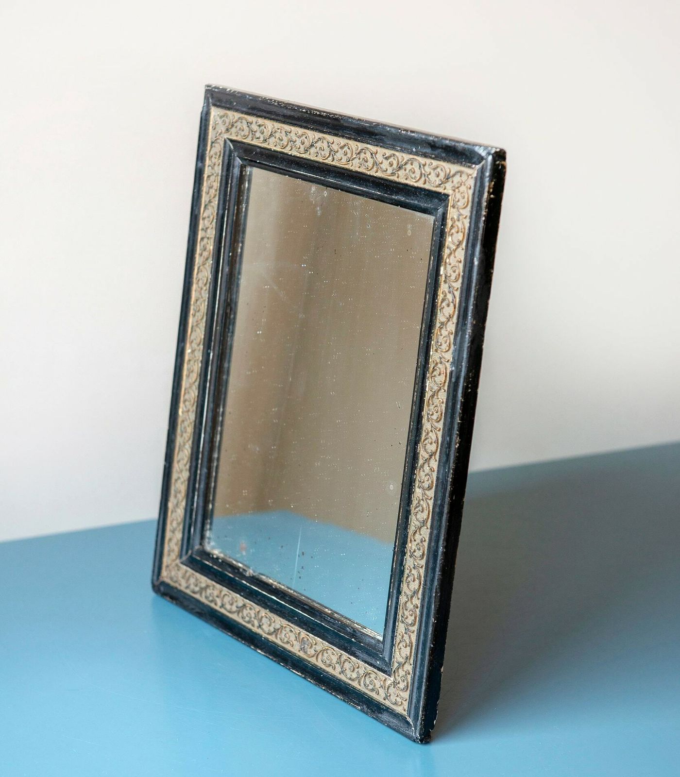 Antique French Mirror With Carved Wooden Frame, Small Decorative Mirror, Distressed Old Wall Mirror, Farmhouse Decor photo vinterior