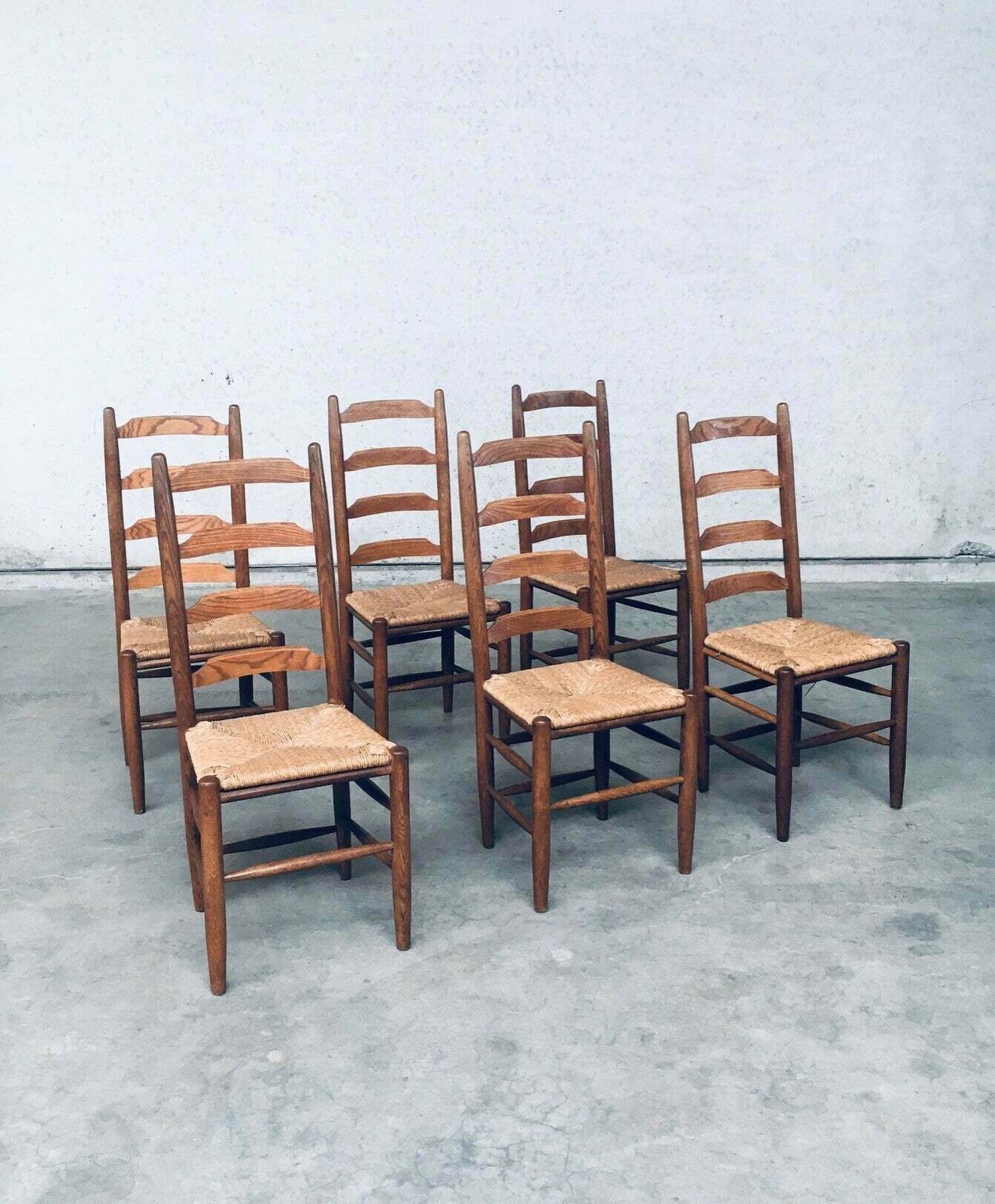 Rustieke Handgemaakte Eiken Eetkamerstoelen Met Biezen Zitting, België Ca. Jaren 1960 photo furniture