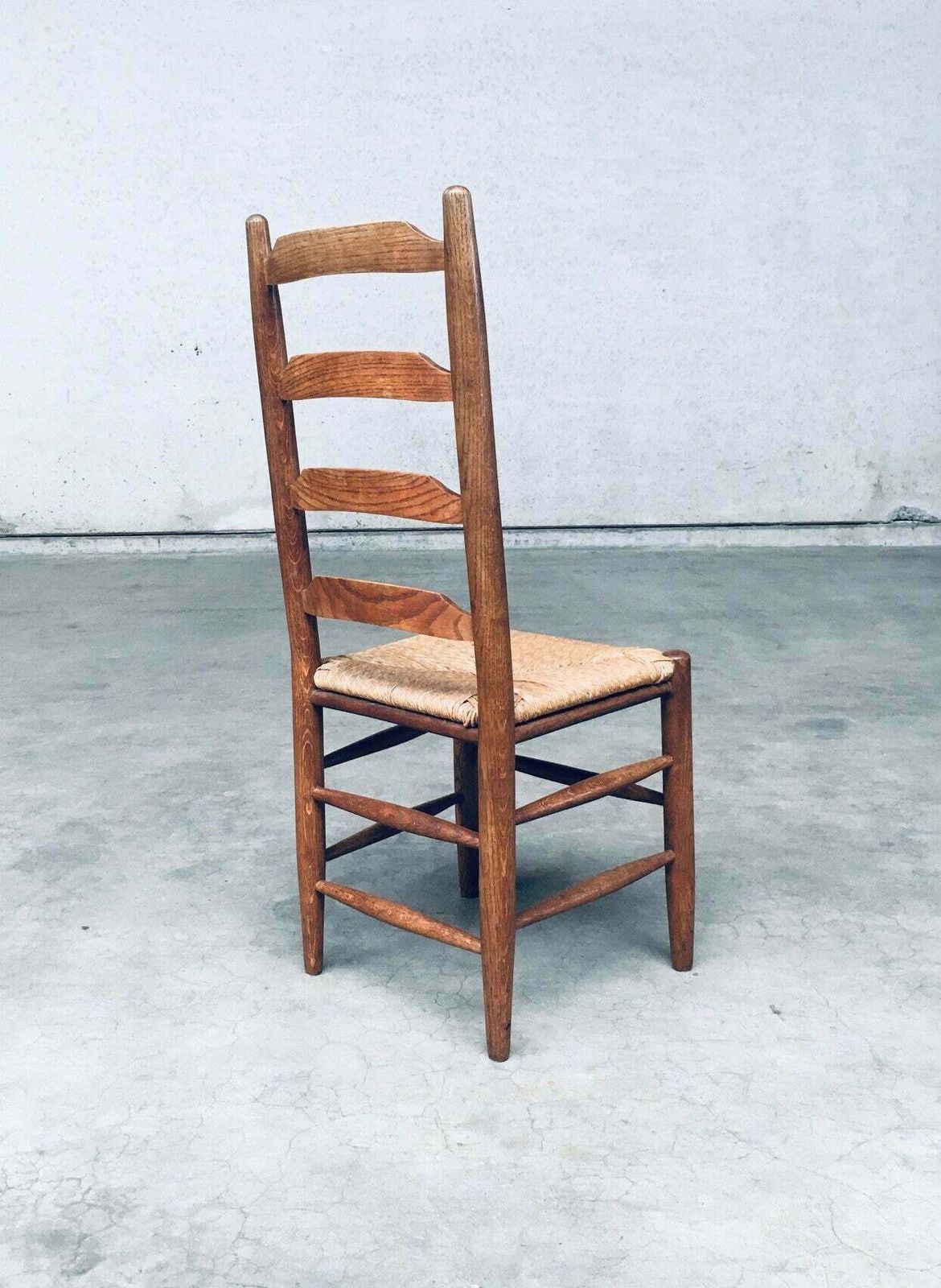 photo buy Rustic Design Ladder Back Oak & Rush Dining Chairs, Belgium 1960's