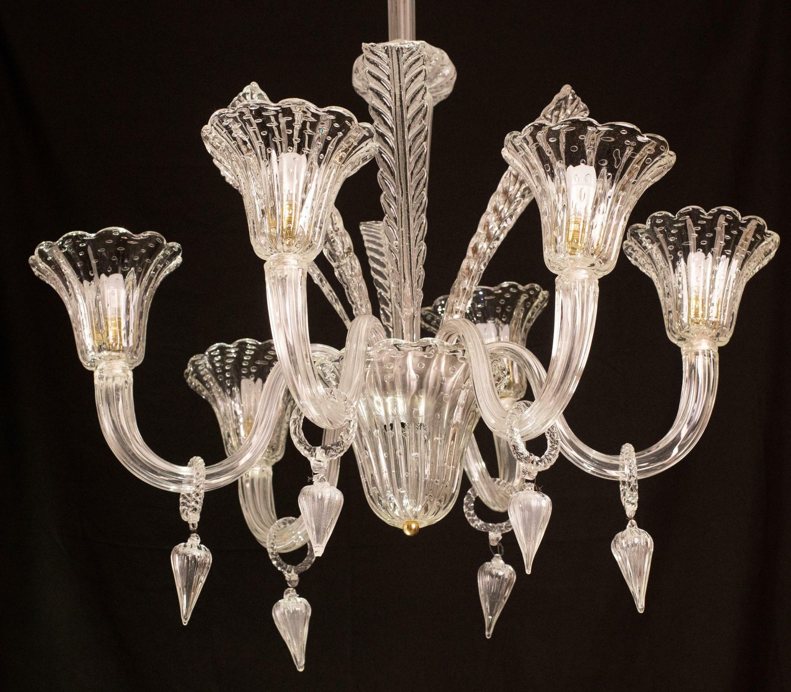 Extraordinary Art Decò Barovier E Toso Chandelier, Murano "Bubble" Glass, 1940s photo buy
