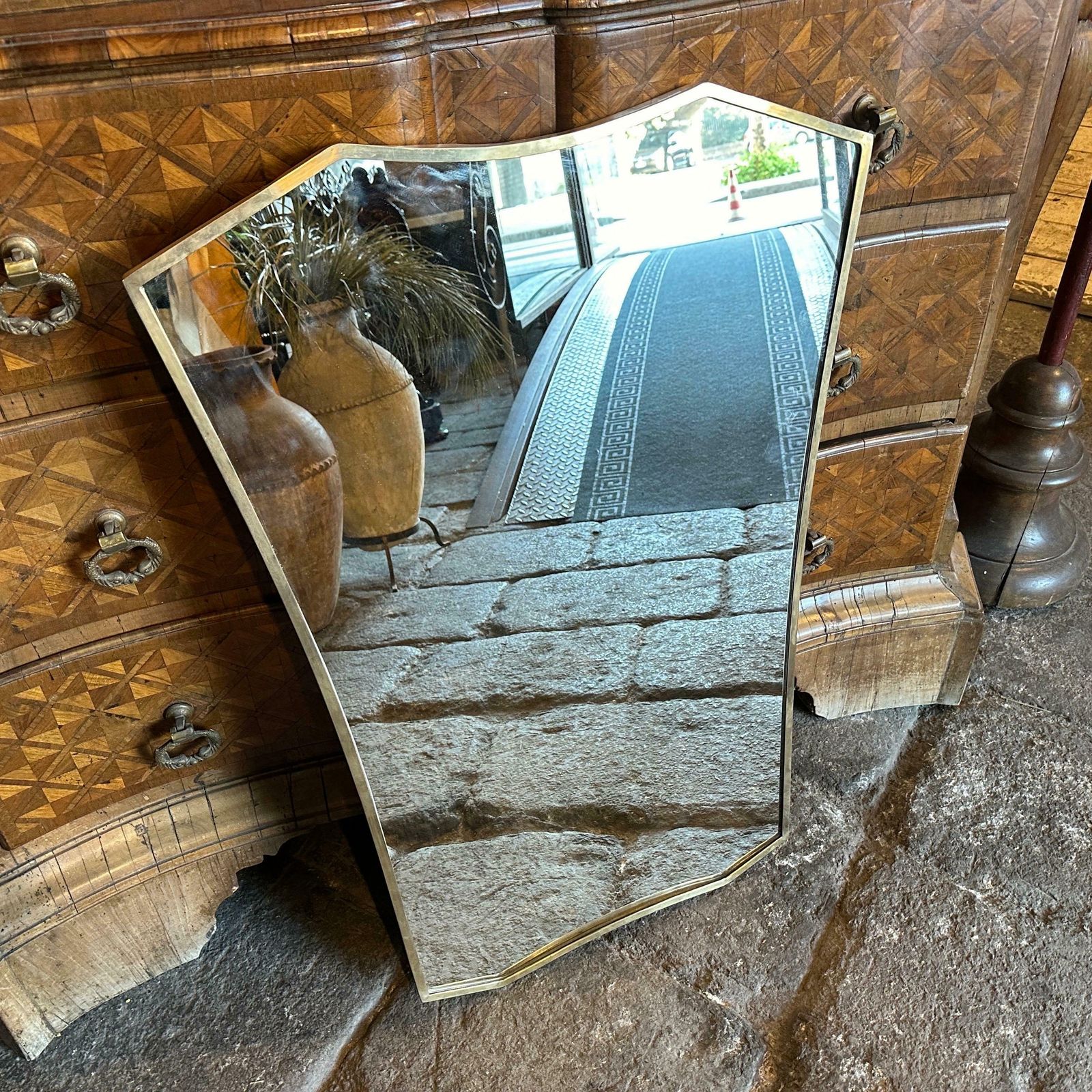 1960s Mid Century Modern Brass Italian Wall Mirror In The Manner Of Gio Ponti photo for sale