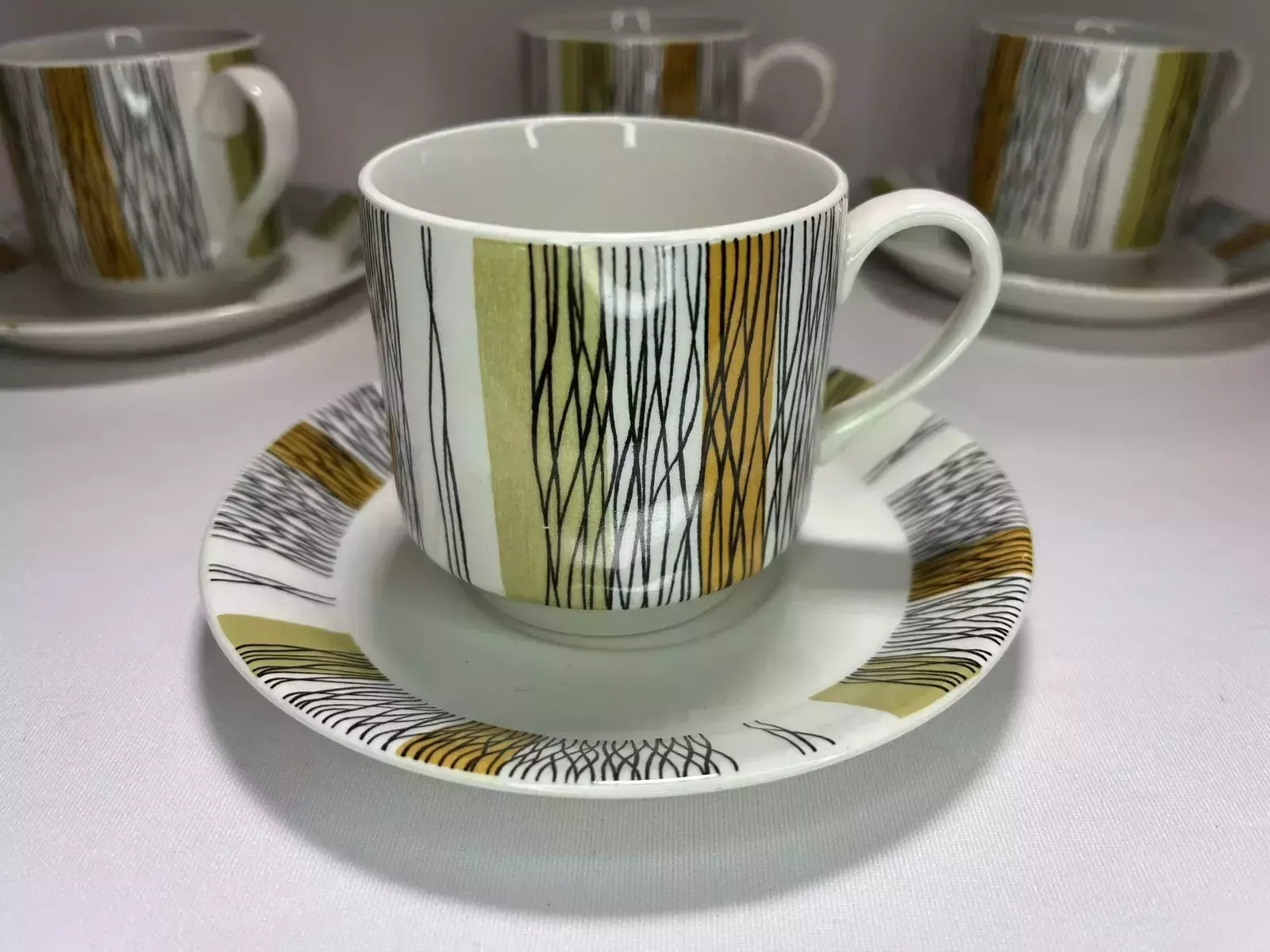 Home Decor Vintage 1960s Midwinter Pottery Sienna Stripe 12 Piece Coffee Set Jessie Tait Design, 'Fine' Shape photo