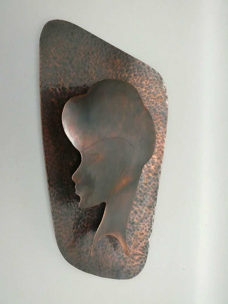 Handmade Woman's Portrait Wall Lamp In Copper Plated Metal, 1960s photo furniture