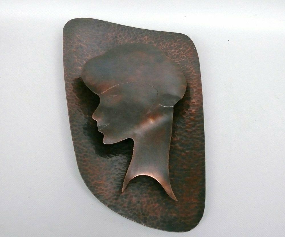 Handmade Woman's Portrait Wall Lamp In Copper Plated Metal, 1960s photo for sale