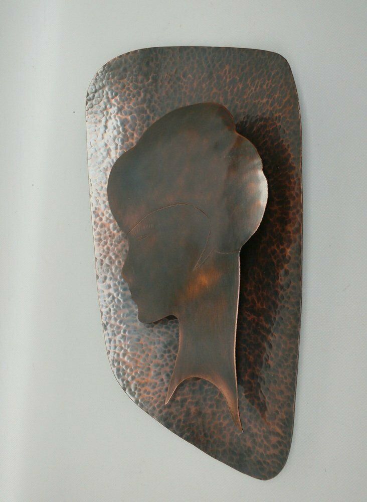 Handmade Woman's Portrait Wall Lamp In Copper Plated Metal, 1960s photo Lighting