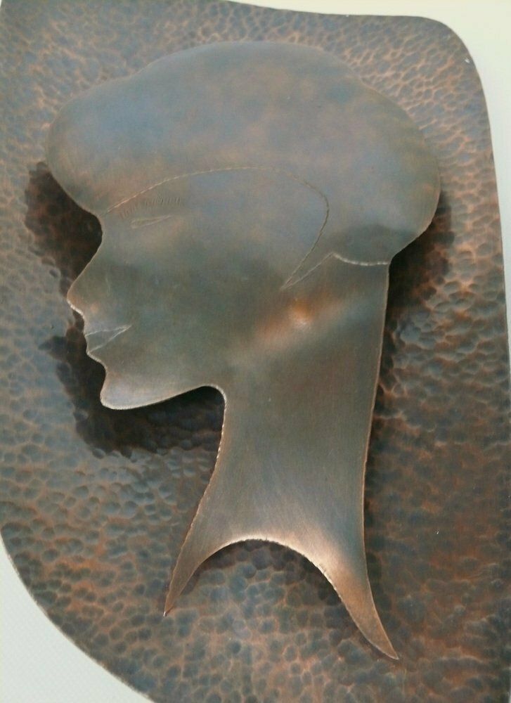 Handmade Woman's Portrait Wall Lamp In Copper Plated Metal, 1960s photo vintage