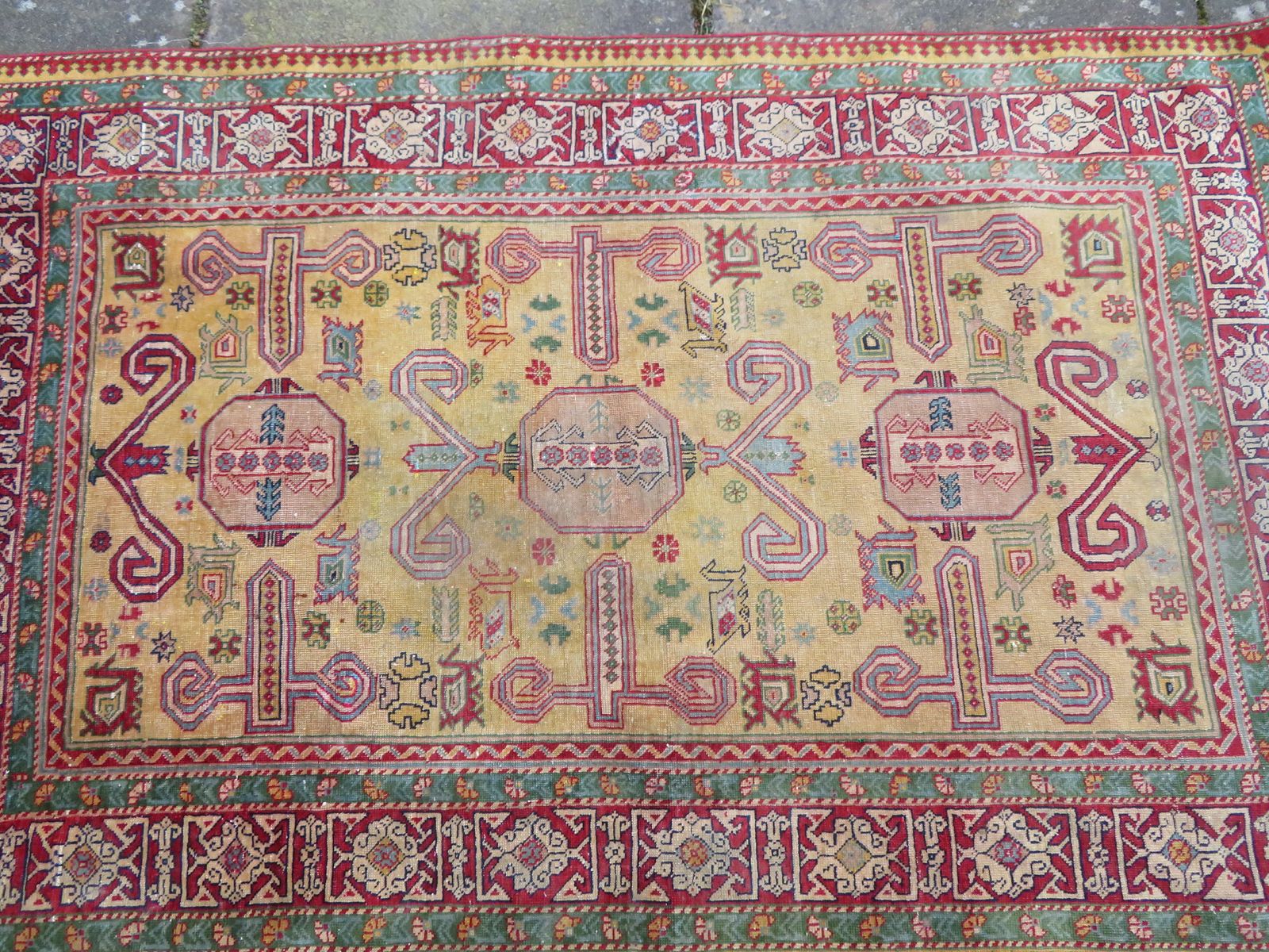 Distressed Yellow Ground Antique Caucasian Erivan Armenian Perepedil Rug. 162cm X 105cm. photo 699.0