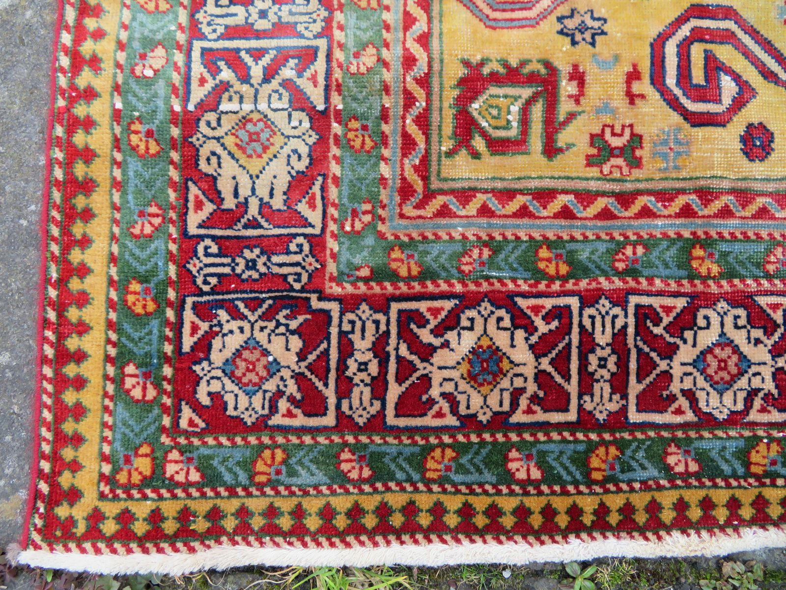 photo for sale Distressed Yellow Ground Antique Caucasian Erivan Armenian Perepedil Rug. 162cm X 105cm.