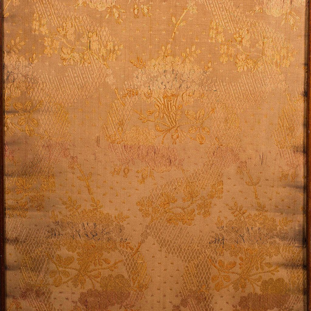 photo furniture 6' 6'' Tall Antique Privacy Screen, French Walnut, Glass, Art Nouveau, Victorian