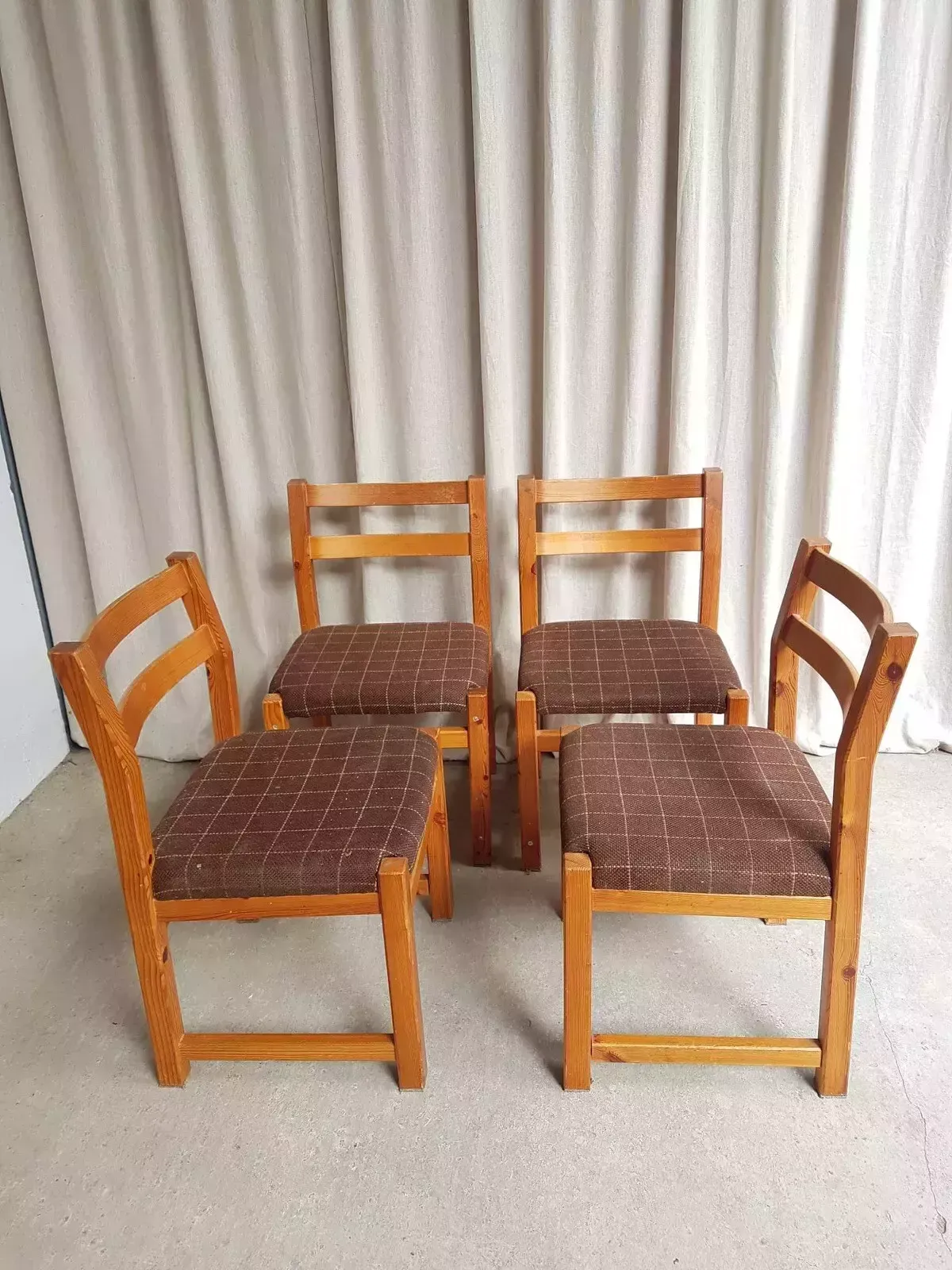 Vtg Late Mid Century Danish Set Of 4 Solid Pine Brutalist Dining Chairs R439 photo 454.25
