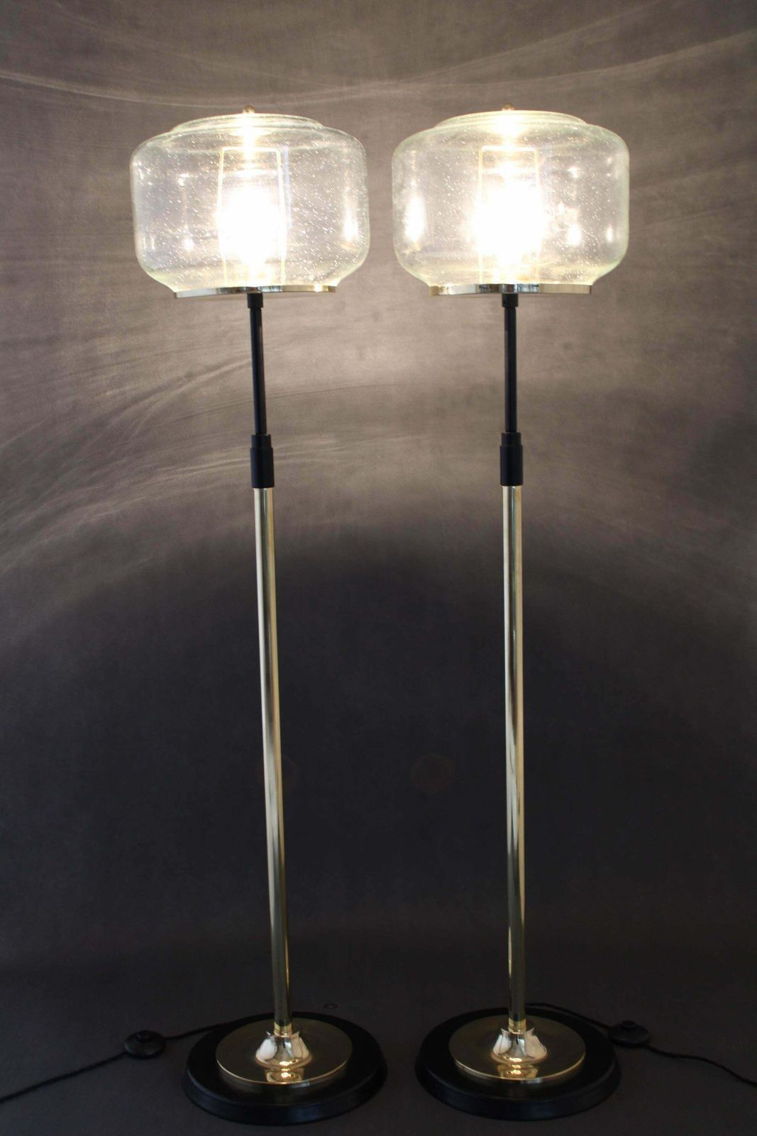 1970s Pair Of Glass Brass Floor Lamps By Kamenicky Senov , Czechoslovakia photo for sale