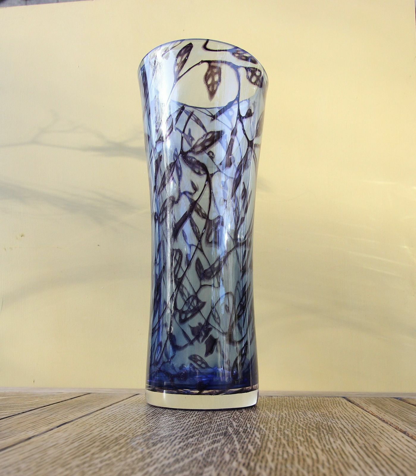 Kosta Boda Arabesque Pattern Tall Glass Vase By Olle Brozen Signed And Numbered