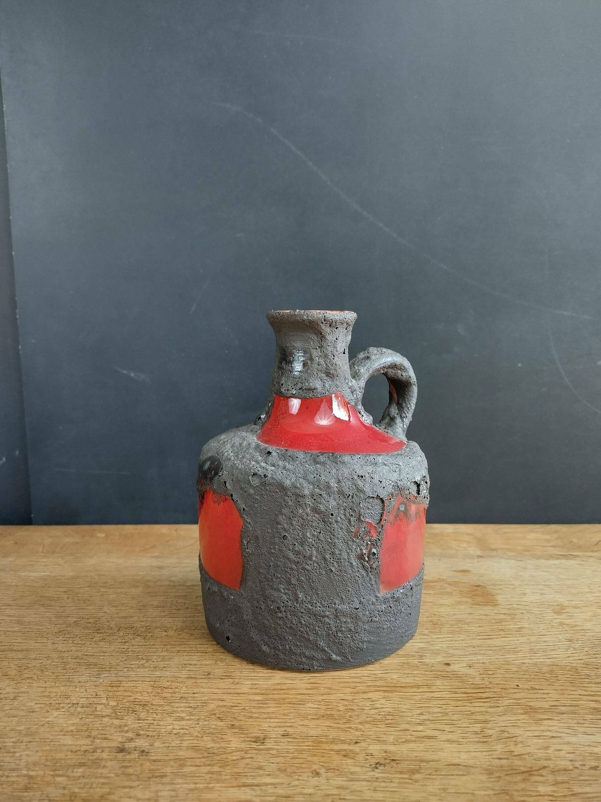 Stunning Marei Black Fat Lava With Gloss Red Highlights Small Jug Vase West German photo for sale
