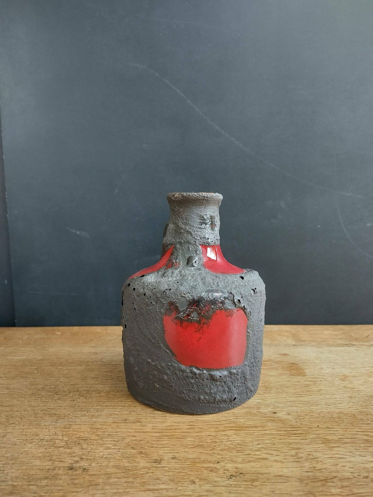 Stunning Marei Black Fat Lava With Gloss Red Highlights Small Jug Vase West German photo Home Decor