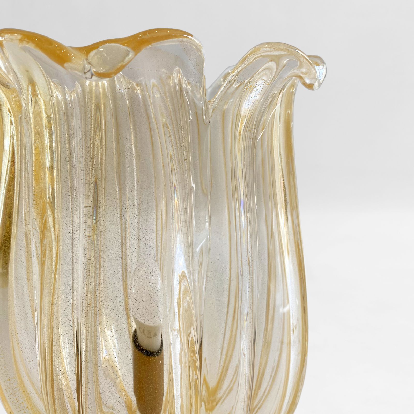 2585.0 Archimede Seguso Handmade Murano Glass Table Lamp Gold Italian Art Deco 1980s photo