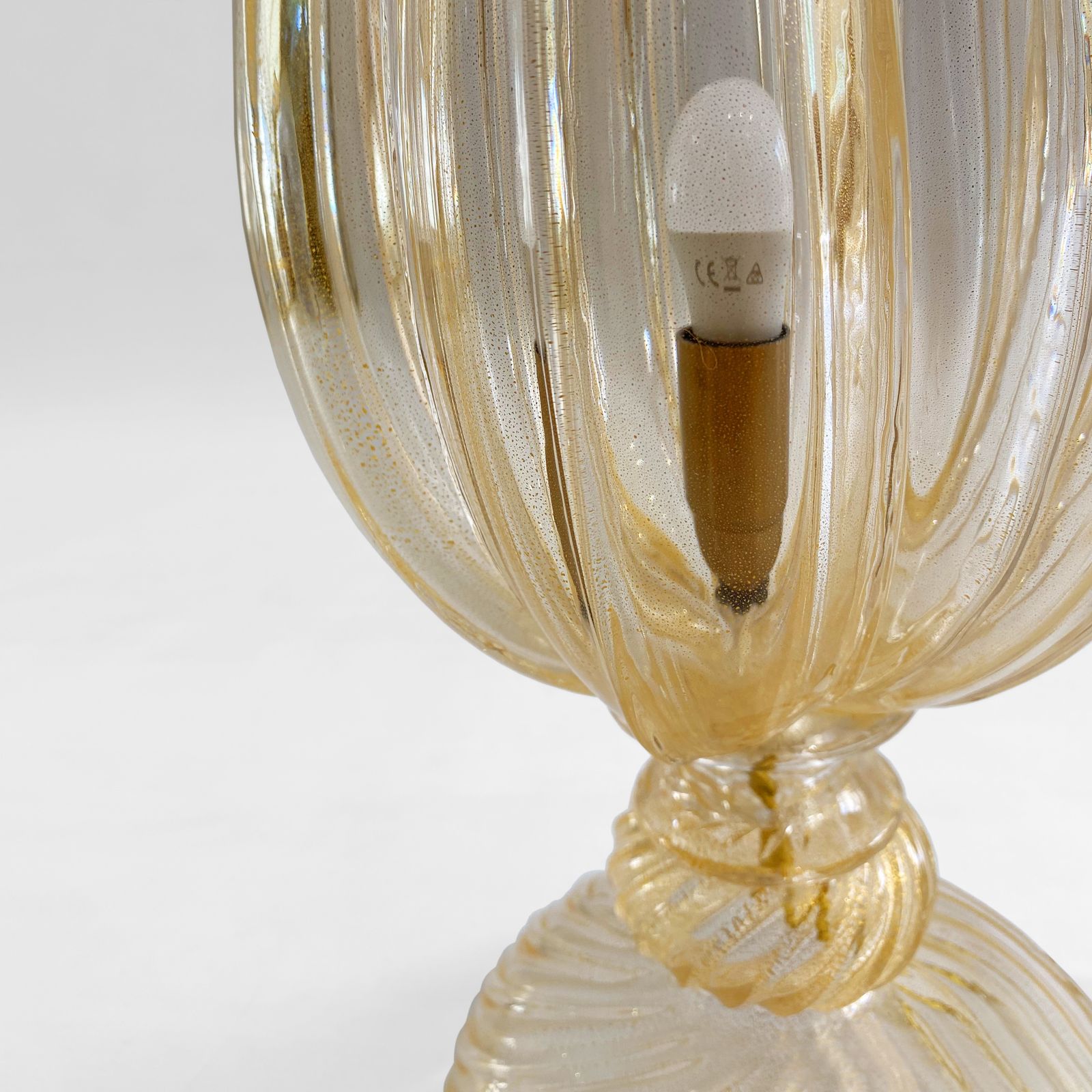 Archimede Seguso Handmade Murano Glass Table Lamp Gold Italian Art Deco 1980s photo vintage