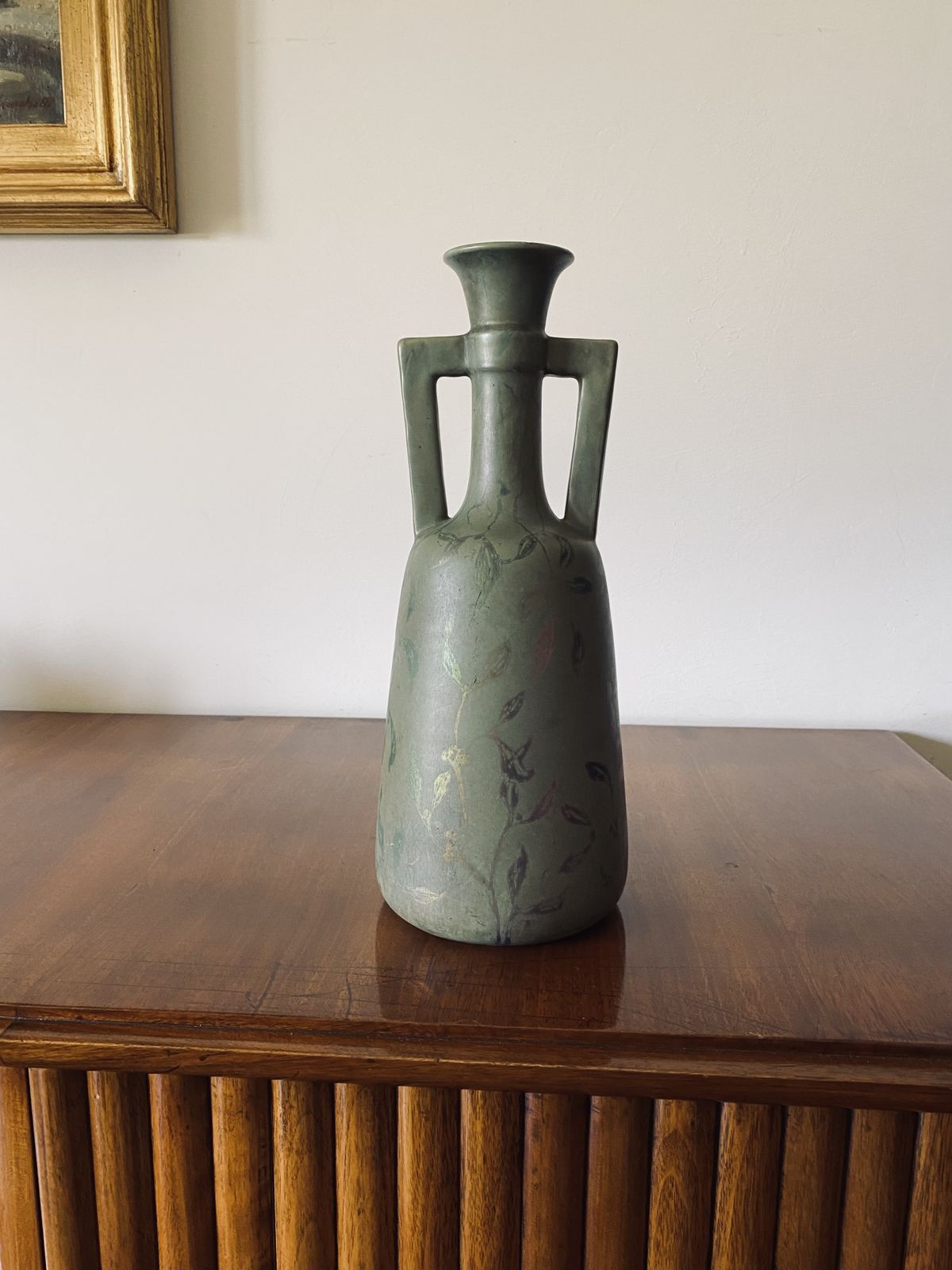Art Deco Green Iridescent Vase, Montieres France 1930s photo Home Decor
