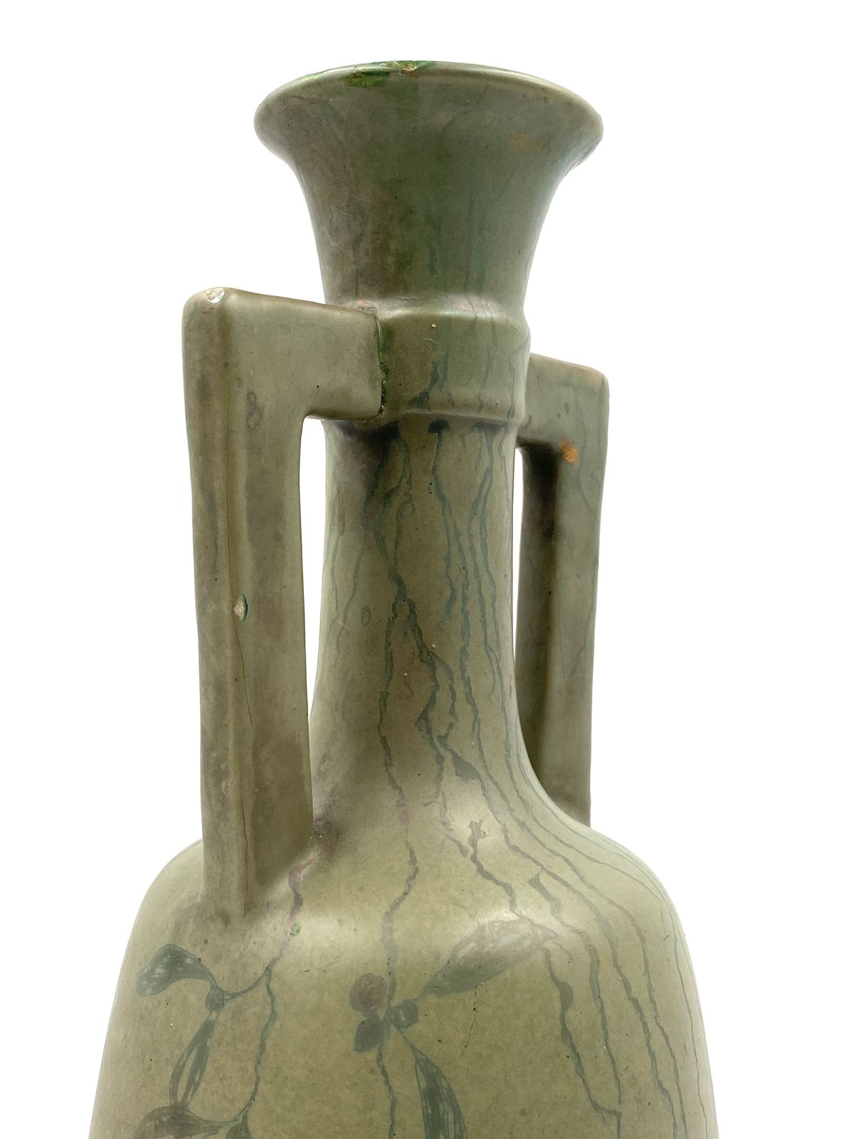 Home Decor Art Deco Green Iridescent Vase, Montieres France 1930s photo